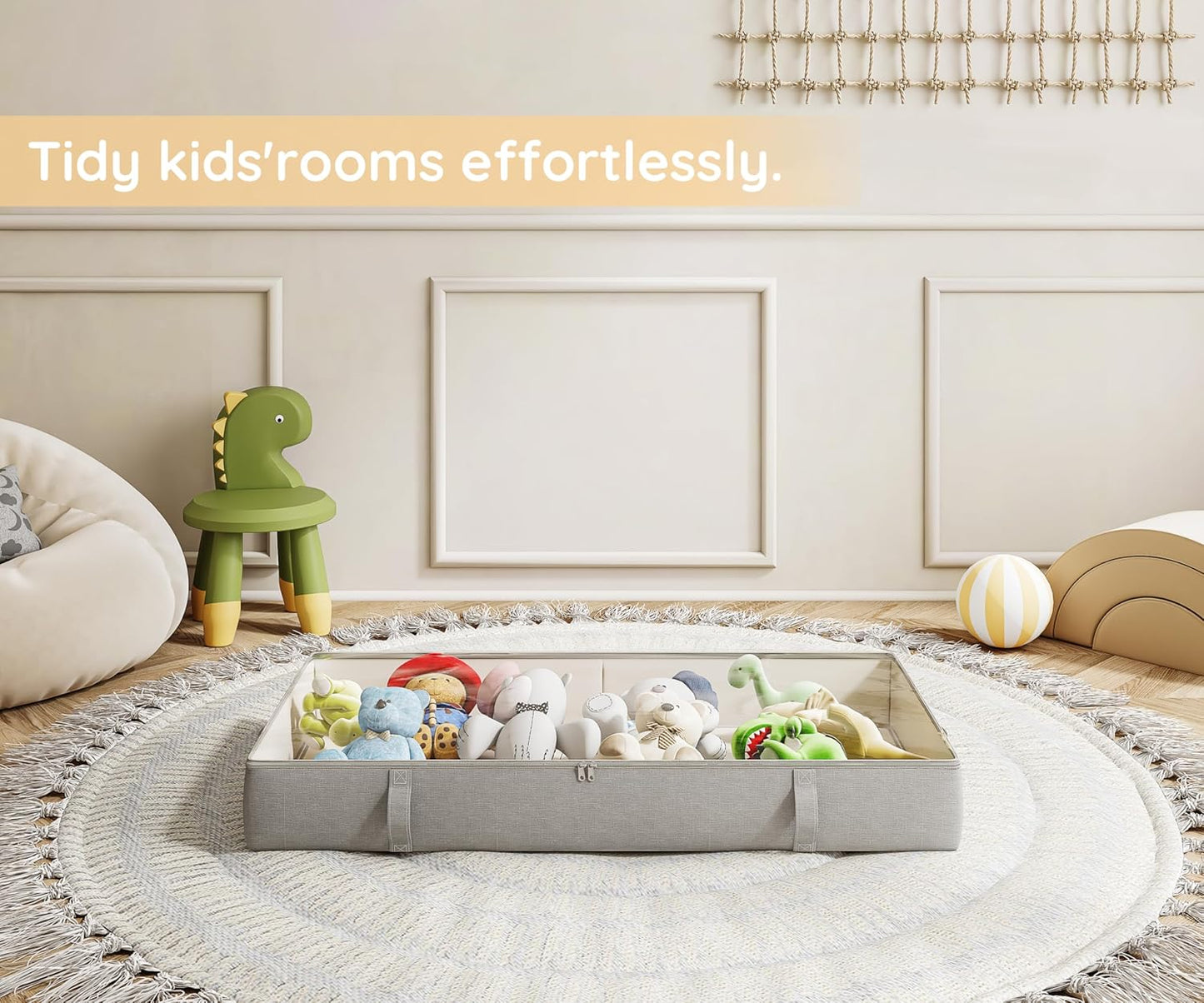 Vailando Under Bed Storage Containers, Underbed Storage Bins, 6 Inches Tall Clothes Storage Box with Sturdy Handles and Sidewalls, Foldable, Gray, 2-Pack