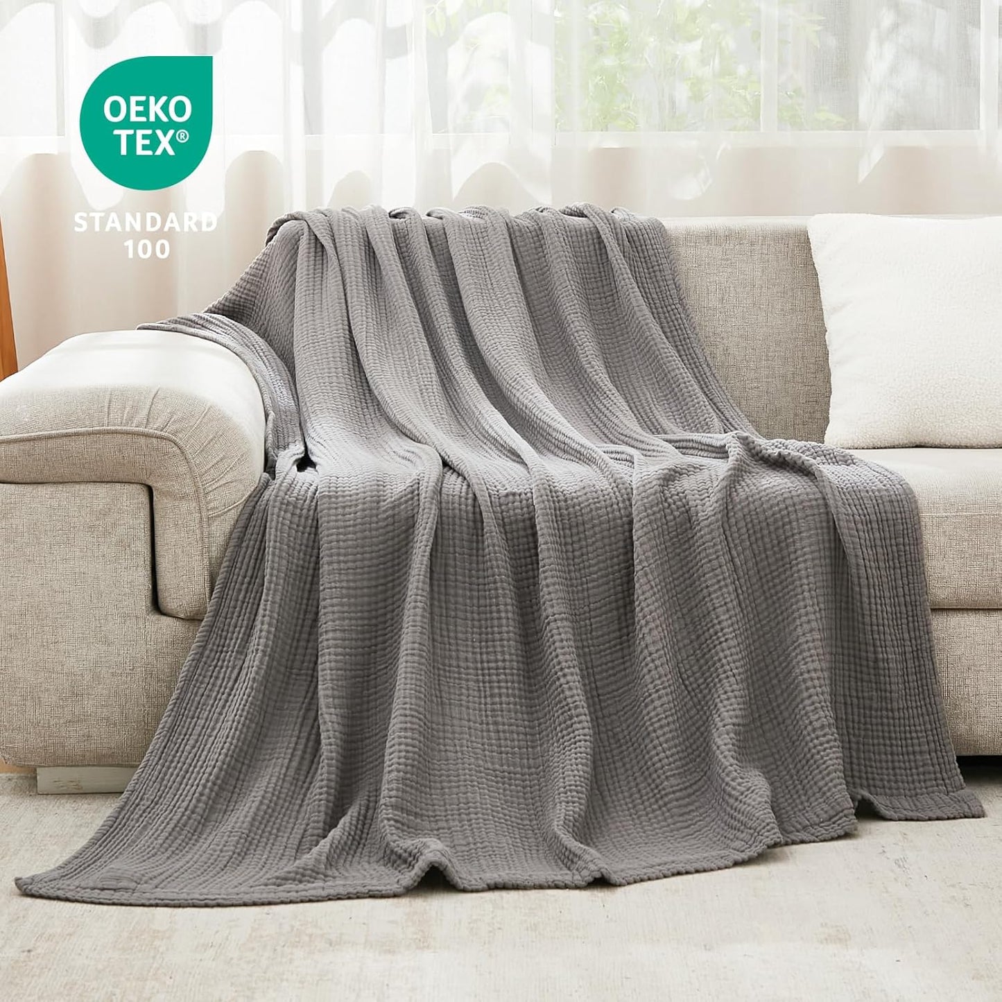 EMME Cotton Blanket Twin XL for Bed Soft Muslin Blankets 66"x90" Lightweight Breathable Layering Bedspread Coverlet All Season Gauze, Grey