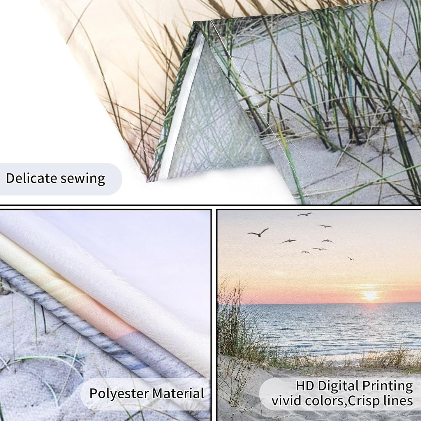 HVEST Ocean Beach Tapestry Wall Hanging, Sunset Seabird and Beach with Grass Wall Tapestry Natural Landscape Tapestries for Bedroom Living Room Dorm Decoration, 60x40 Inches