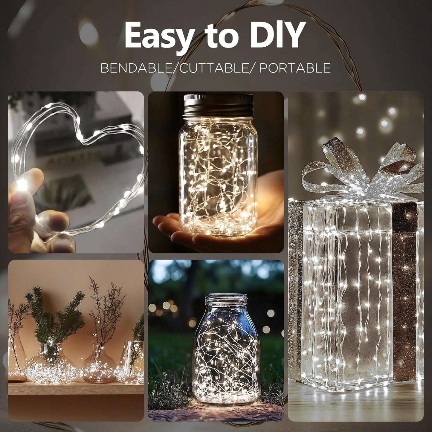 Fairy Lights Battery Operated String Lights 16.4ft 50LED Flashing and Constant Light Waterproof Silver Wire for Christmas DIY Party Bedroom Wedding (White, 4 Pack)