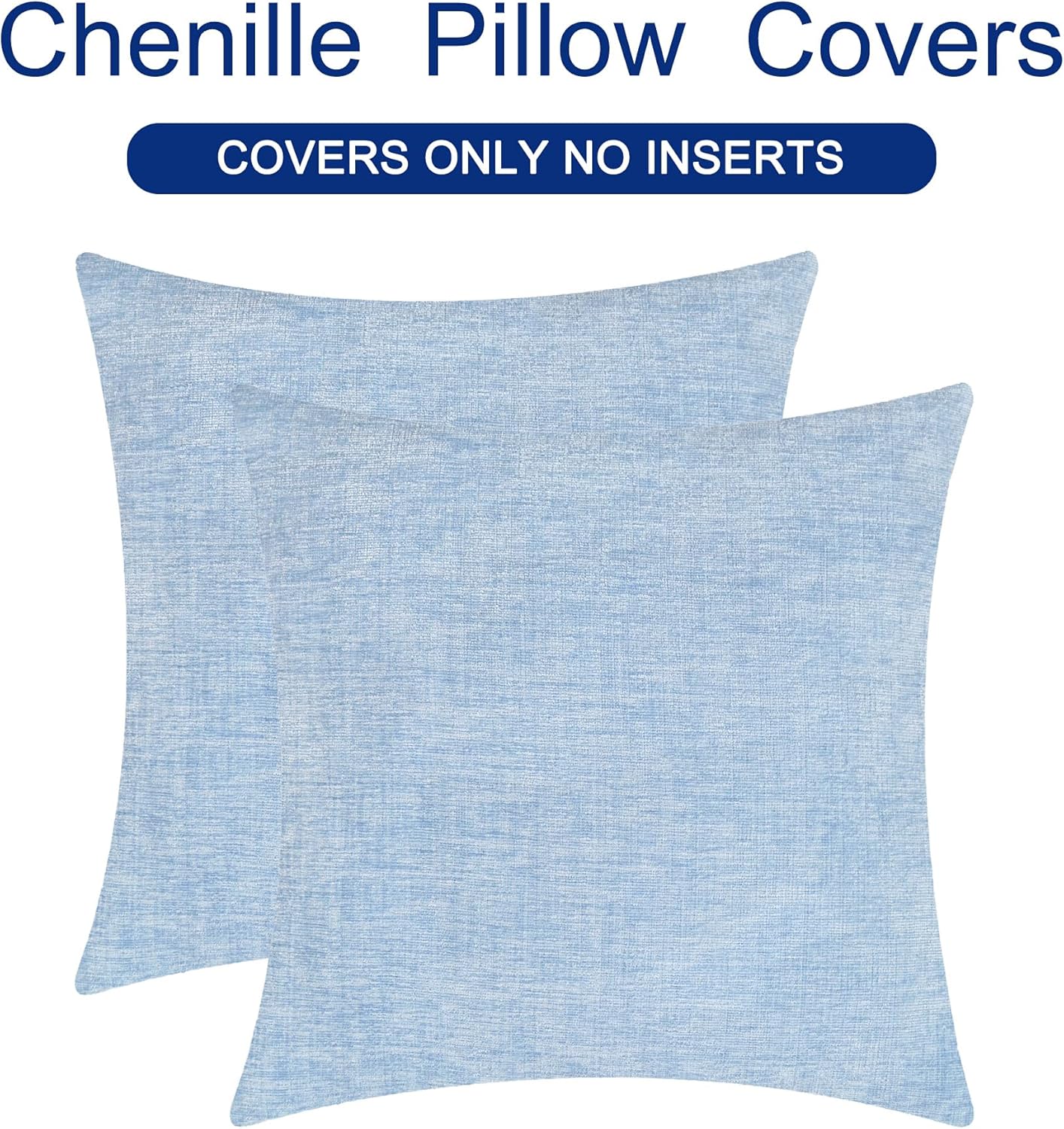 CaliTime Throw Pillow Covers Decorative 24 X 24 Inches Pack of 2 Cozy Chenille Cushion Cases for Couch Sofa Bed Living Room Home Baby Blue