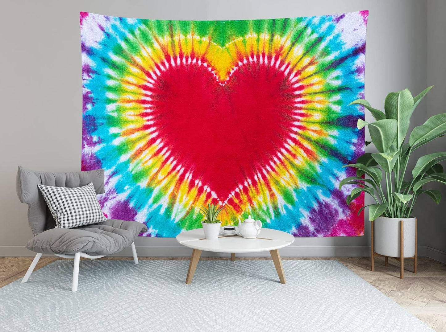 Loccor Colorful Tie Dye Tapestry Rainbow Heart Tie Dye Watercolor Wall Hanging Abstract Hippie Wall Decor LBGT Party Supplies Home Bedroom Living Room Decor W80 xH60 inches