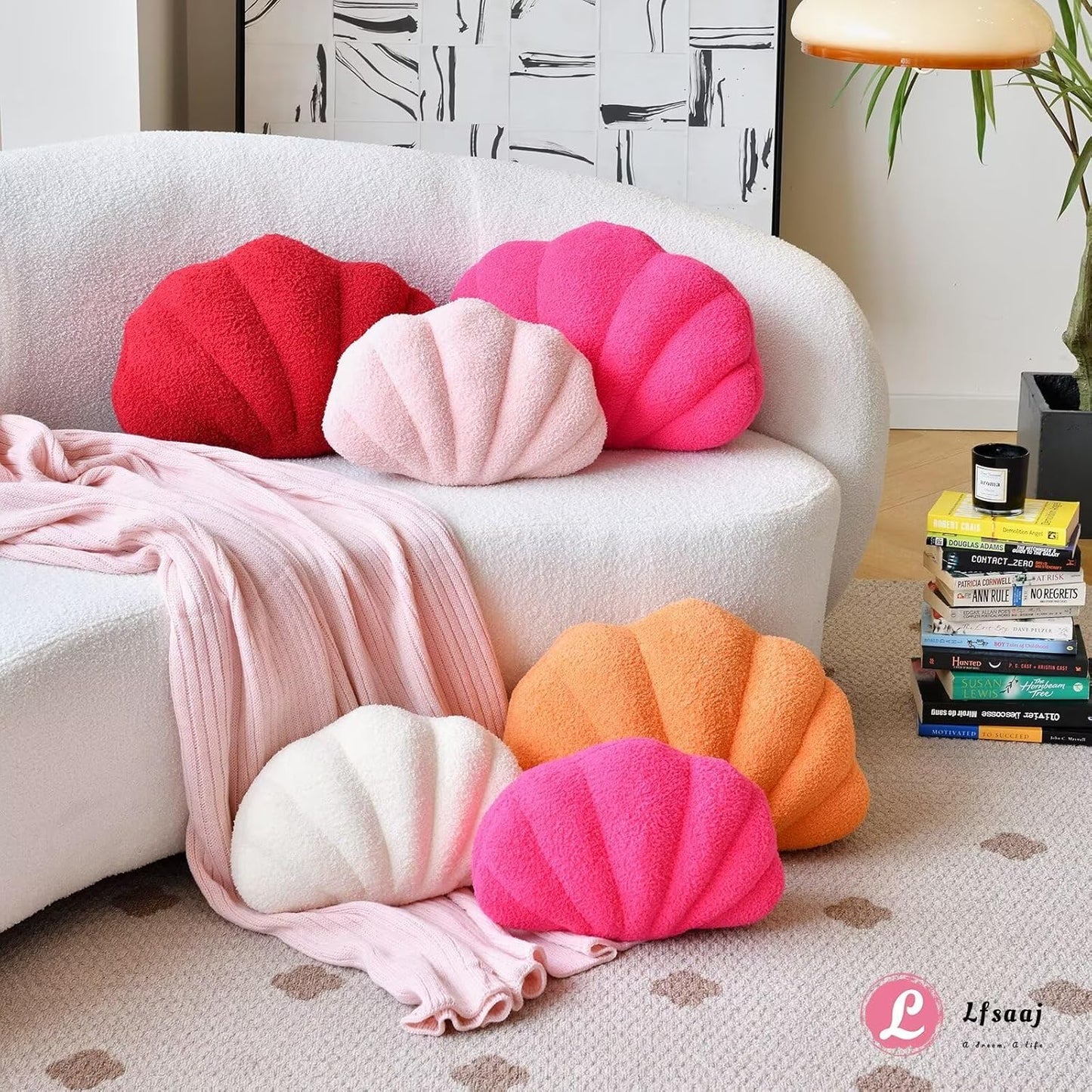 Red Seashell Throw Pillows, Shell Shaped Throw Pillows, 13 Inch Soft Home Decorative Pillow Plush Cushion for Bed Couch Living Sofa Room Decor Accent Throw Pillow