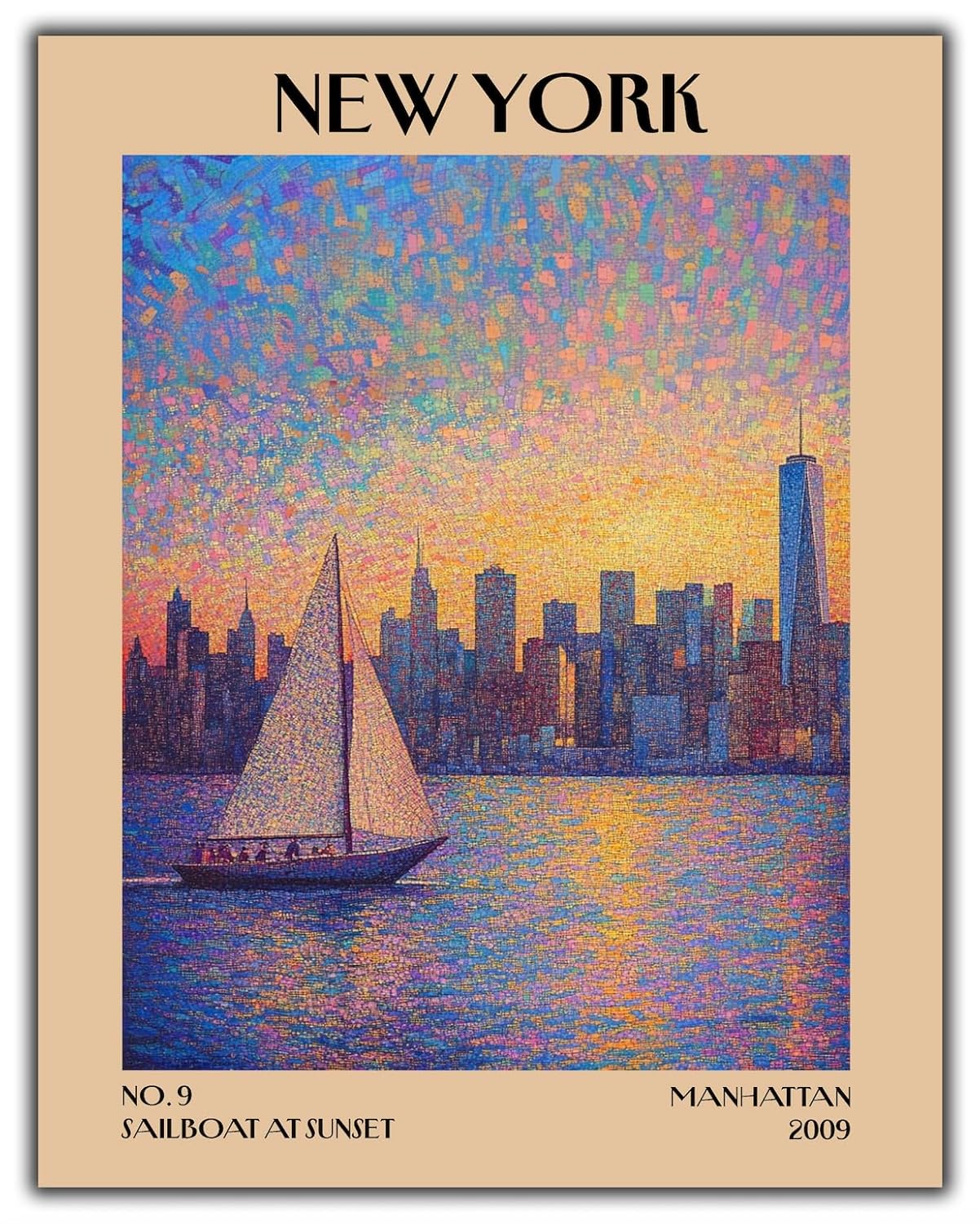 Retro Vintage New York Wall Art Print - 11x14 Unframed Poster - New York City Souvenirs, Cute Trendy Colorful Wall Decor (Sunset Sailboat, 11x14")