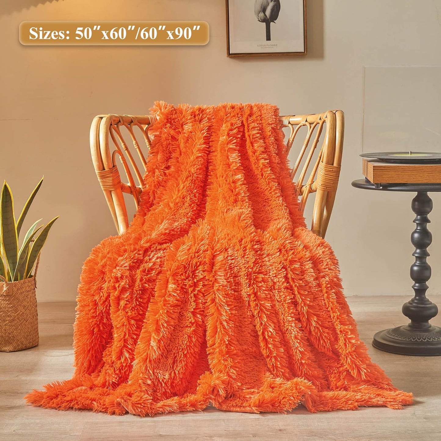 XeGe Luxury Faux Fur Bed Blanket, Orange Soft 60x90 Fluffy Throw, Shaggy Plush Decorative Blanket, Cute Furry Fuzzy Bed Throw for Bedroom Living Room Sofa, Orange, 60x90