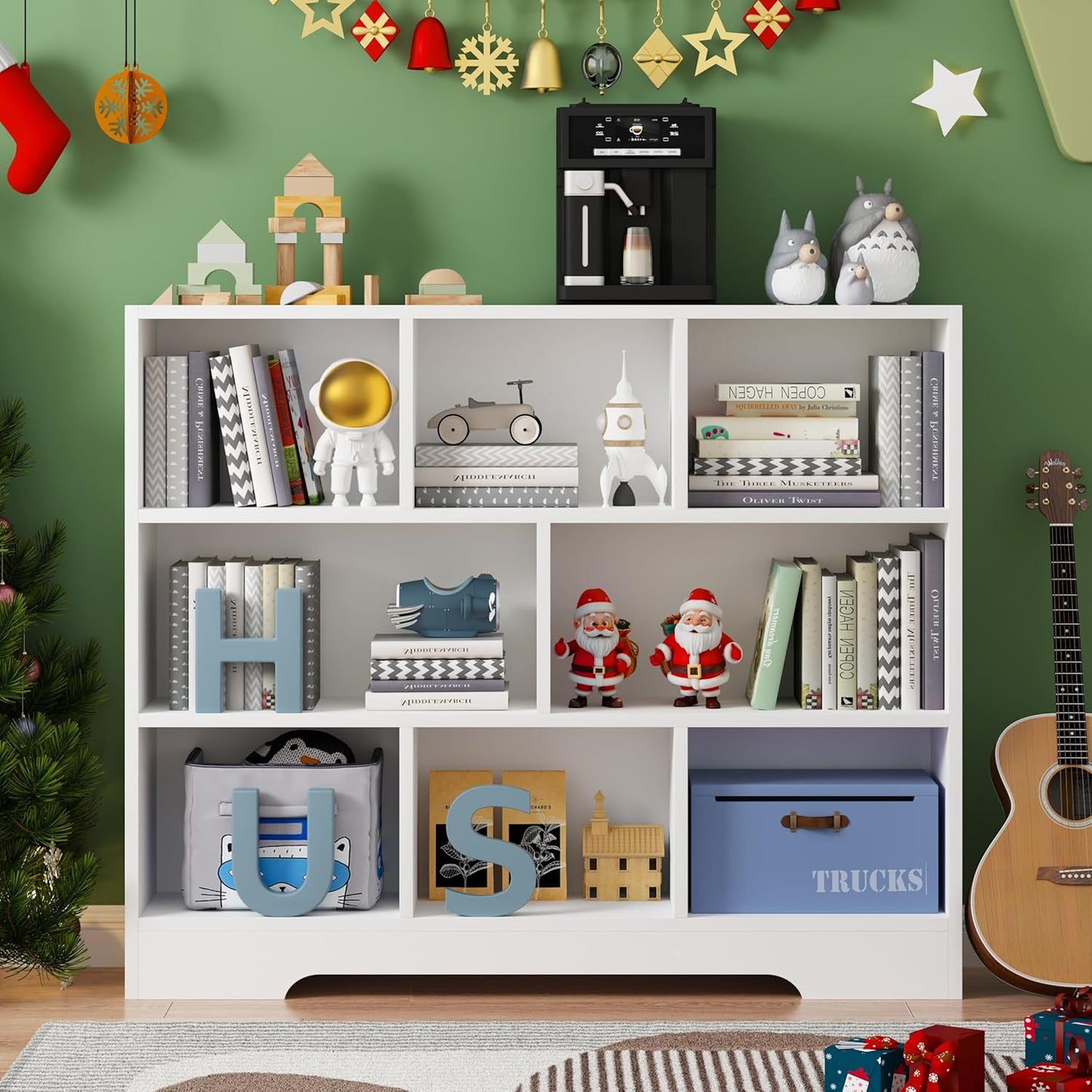 Book Shelf Set of 2, 8 Cubes Storage Organizer, 3-Tier Open Bookshelf Wooden Bookcase, Freestanding White Bookshelf Cube Shelf for Bedroom, Living Room