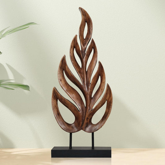 Decozen Wooden Leaf Sculpture - Hand‑Carved Solid Wood Coffee Table Decor and Western Decor Accent for Living Room, Mantel, Bookshelf Centerpiece