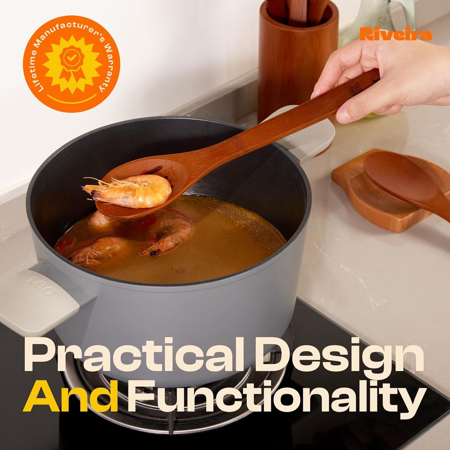 Riveira Premium Brown Bamboo Wooden Spoons for Cooking Set of 6 – Premium Brown Bamboo Wooden Cooking Utensils, Wooden Spatula, Wooden Spoon - Premium Quality Wooden Utensil Set for Non-Toxic Cooking