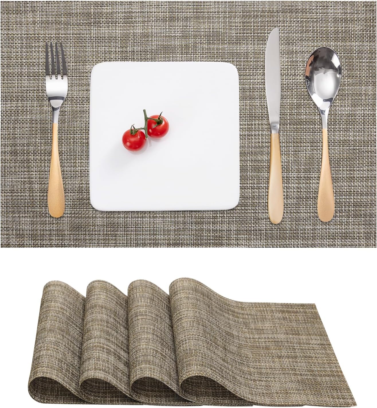 Myir JUN Placemats Set of 4, Vinyl Woven Placemats Place Mats Indoor Set of 4 Washable Table Mats Non-Slip Place mats for Dining Table (Caramel, Set of 4)