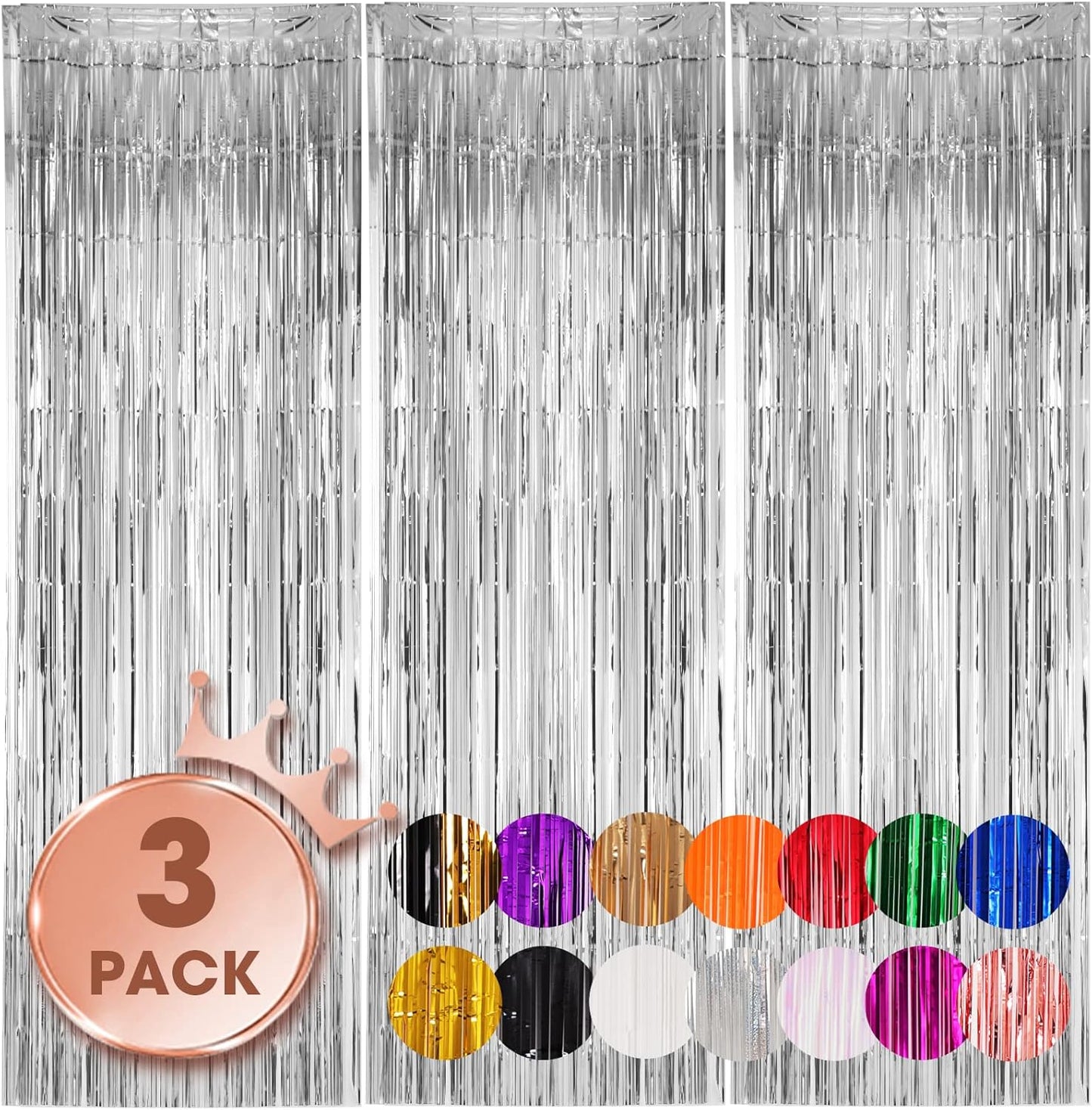 3 Pack 3.3x8.2 Feet Silver Foil Fringe Backdrop Curtains, Tinsel Streamers Birthday Party Decorations, Fringe Backdrop for 2025 New Years Eve, Graduation, Baby Shower, Gender Reveal