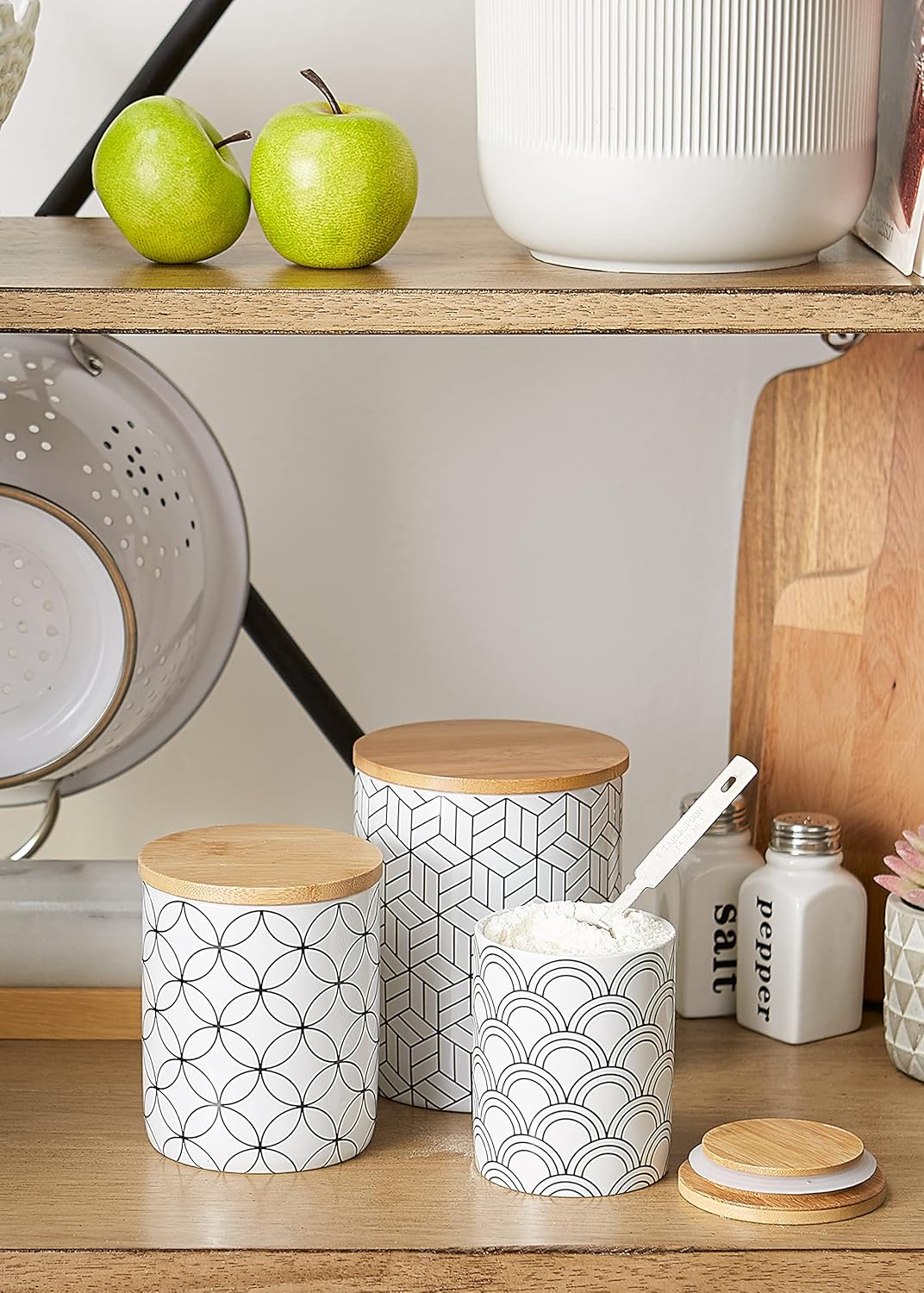 DII Kitchen Ceramics Collection, Canister Set, Mixed Print, White/Black, 3 Piece