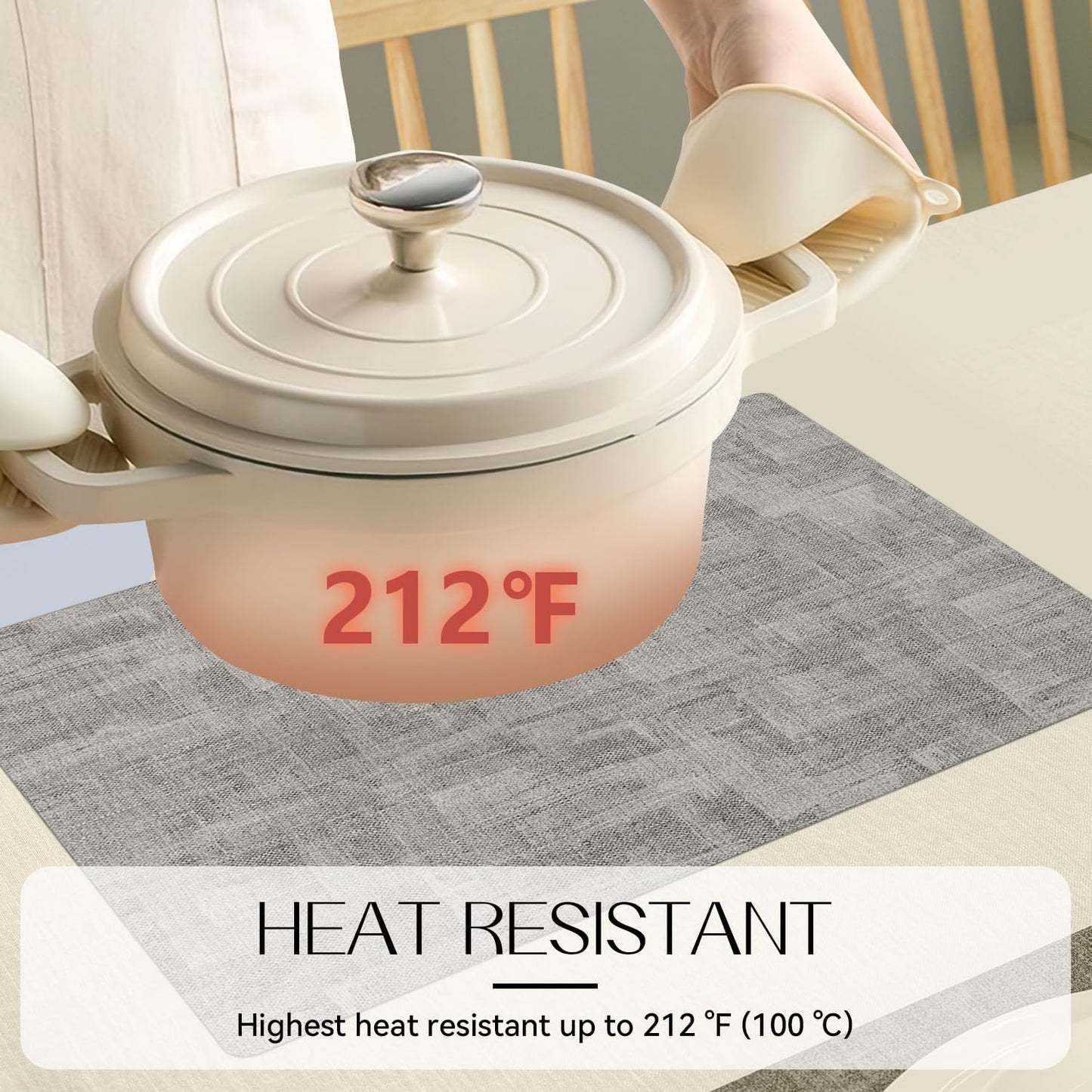 Romanstile Reversible Vinyl Placemats Set of 6, Faux Leather 100% Waterproof Oil-proof Wipeable Place Mats, Heat Resistant Dual Sided Table Mats for Kitchen/Dining/Party (Grey Nave Blue, 12 x 17 Inch)