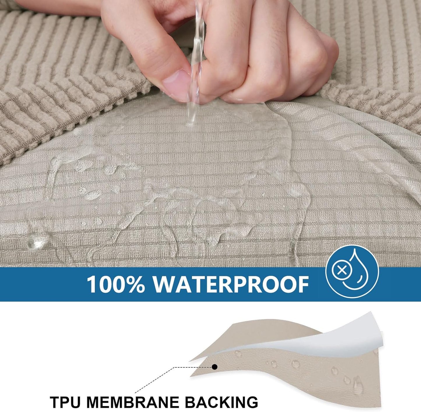 hyha Waterproof Couch Cushion Covers for Pets, Non Slip Sofa Seat Cover for Dogs Washable, Soft Thick Stretch Jacquard Fabric, Sofa Slipcovers with Elastic Bottom (1 Chaise+3 Seater, Taupe)