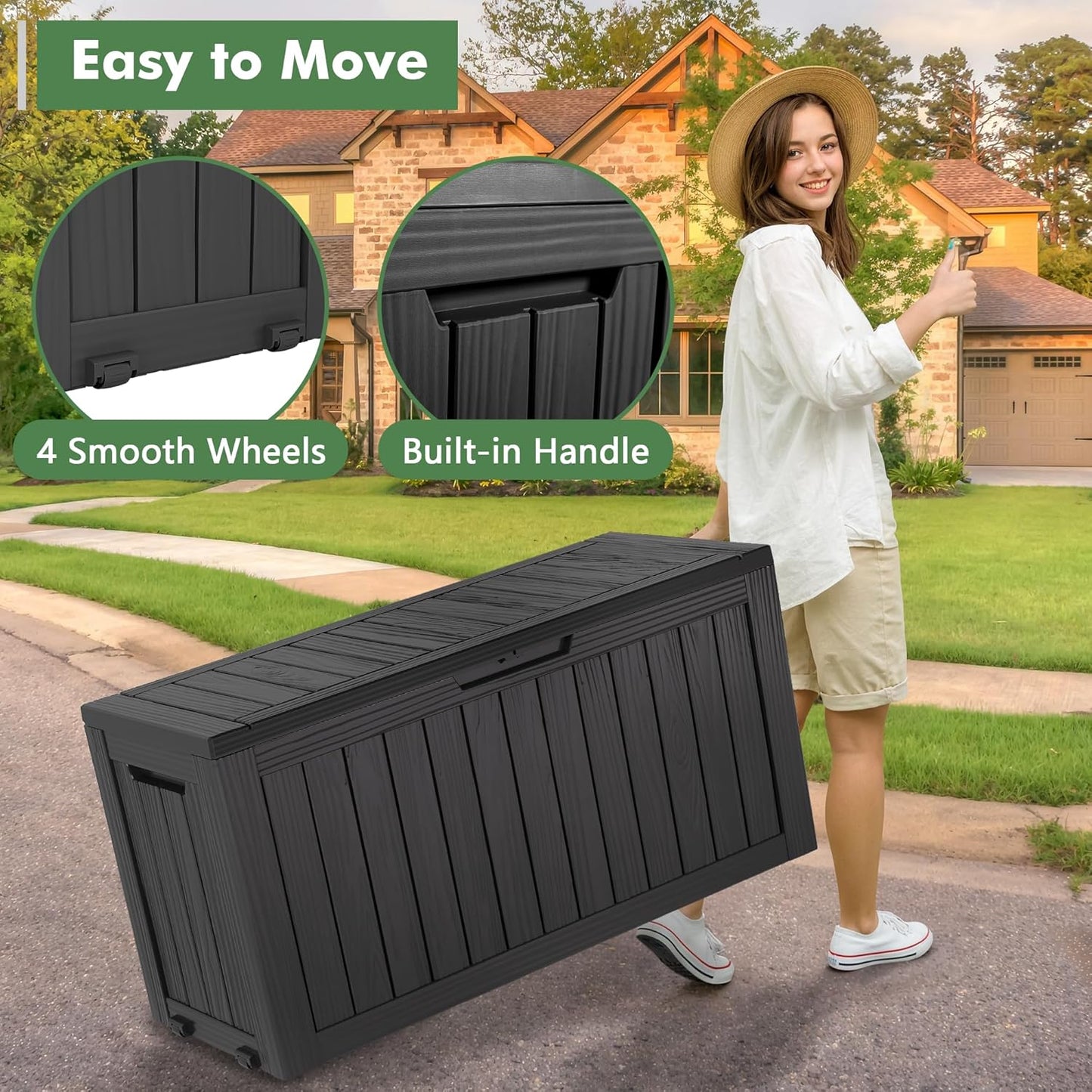 72 Gallon Deck Box Lockable Resin Outdoor Storage Box waterproof Outdoor Container for Patio Furniture Cushions, Pillow