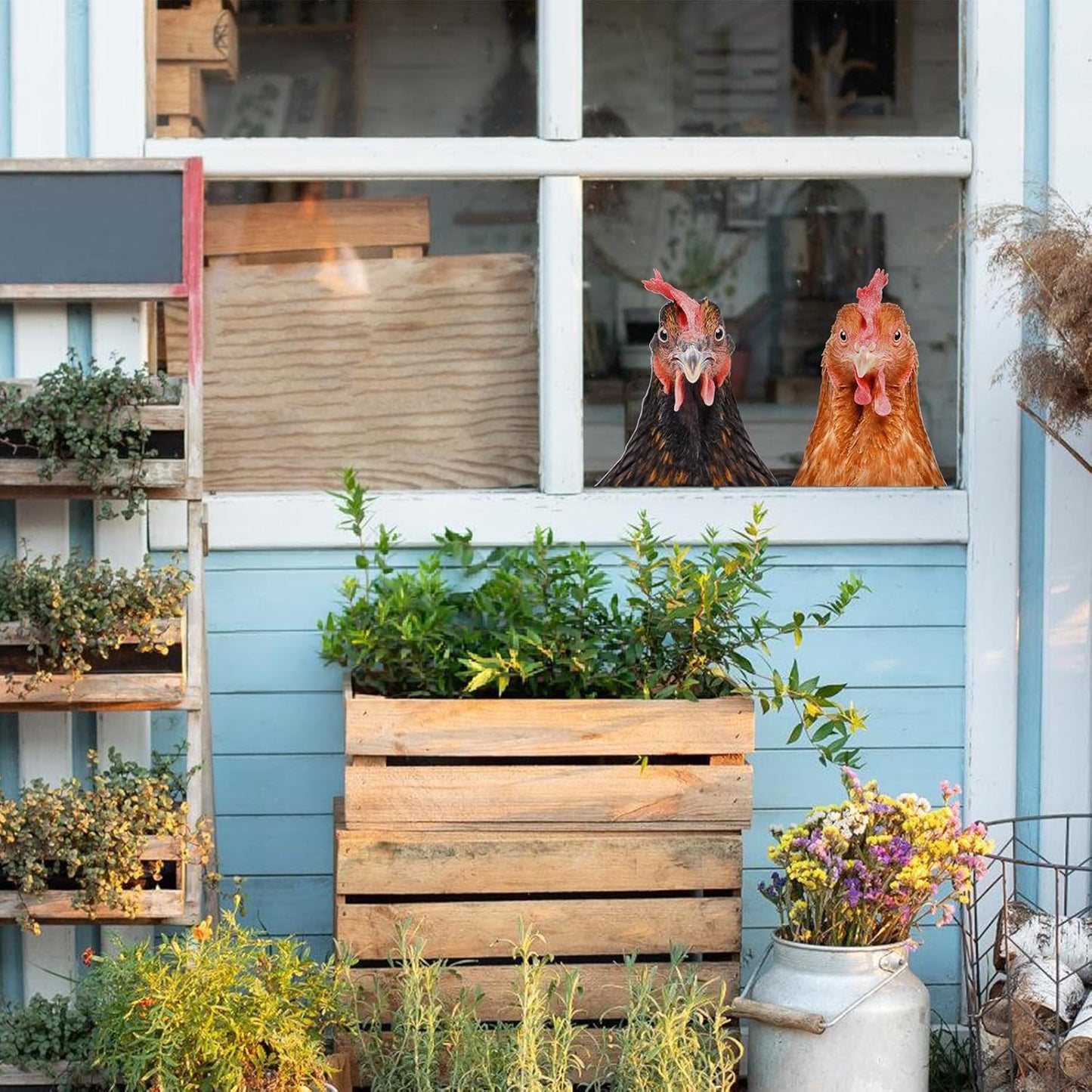 Funny Chicken Wall Stickers Peel and Stick - 2 Hens Heads Window Stickers Decor - Funny Wall Decals Removable for Farmhouse Kitchen Bedroom Door Refrigerator Car