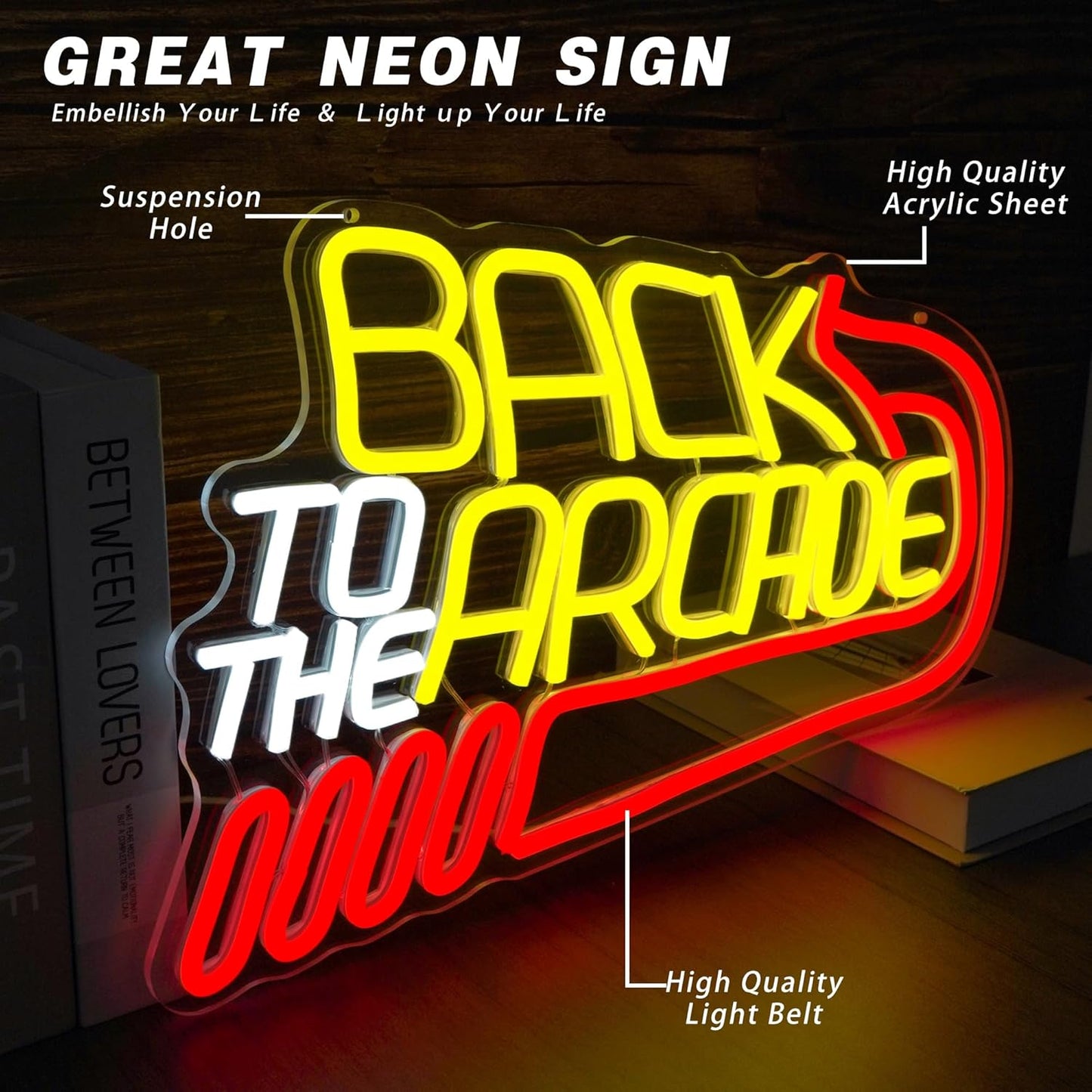 Retro Arcade Neon Sign Large Back to the Arcade Neon Light Dimmable Gamer Neon Signs for Wall Decor USB Powered Vintage Gaming Signs for Bar Game Room Man Cave(15.7 * 10.7inch)