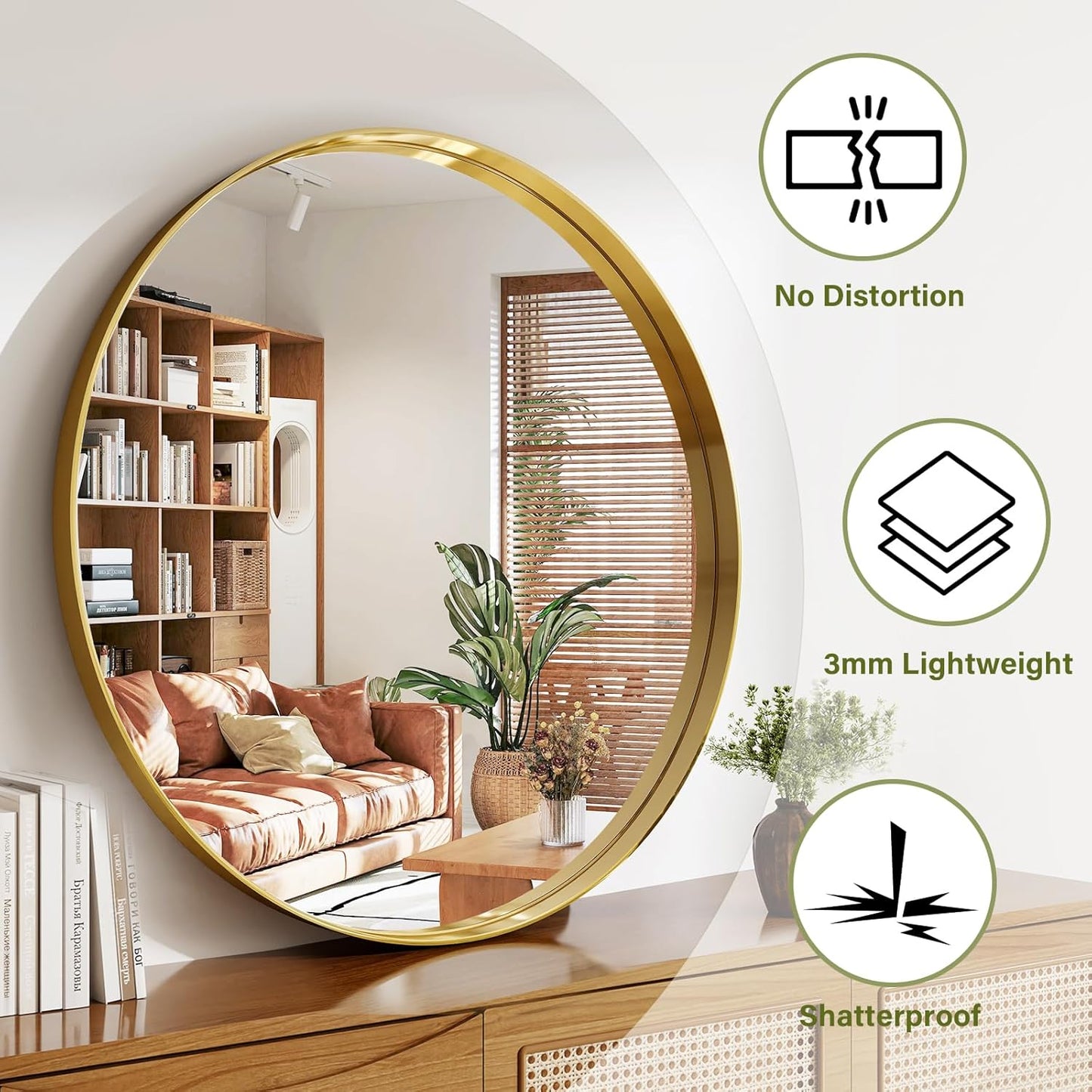 36 Inch Round Bathroom Mirror - Wall Mounted Circle Mirror with Metal Frame, Modern Mirror Suitable for Bathroom, Vanity, Entryway, Living Room, Wall Decor,Gold
