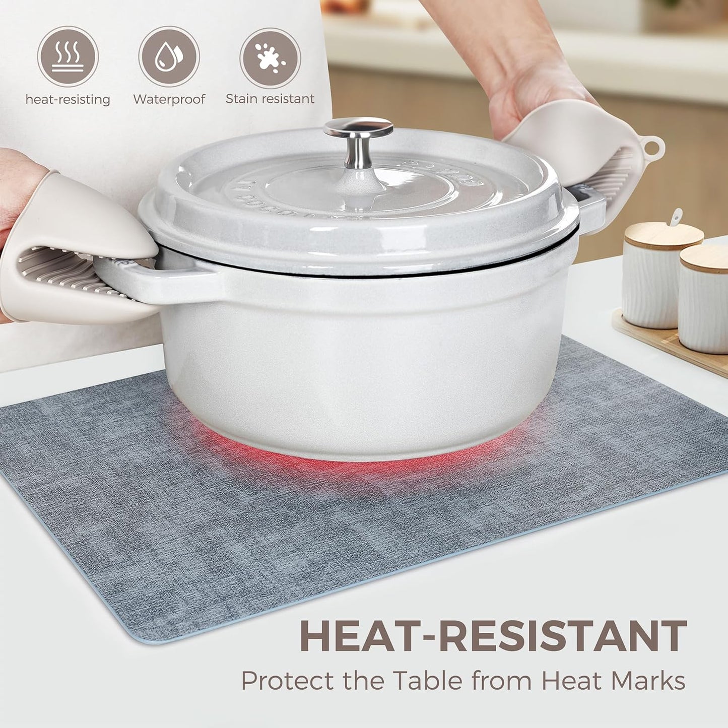 Vinyl Placemats Set of 6, Faux Leather Waterproof and Heat Resistant Place Mats, Washable Anti-Slip Table Mats with Coaster, Wipeable Placemats for Indoor & Outdoor 17" x 12" (Light Blue, Set of 6)