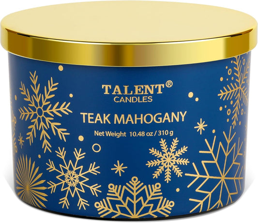 Christmas Candles, Large 3 Wick Jar Candles, Christmas Scented Candles Gifts for Women, Christmas Gift Ideas with Soy Wax Candles, Teak Mahogany