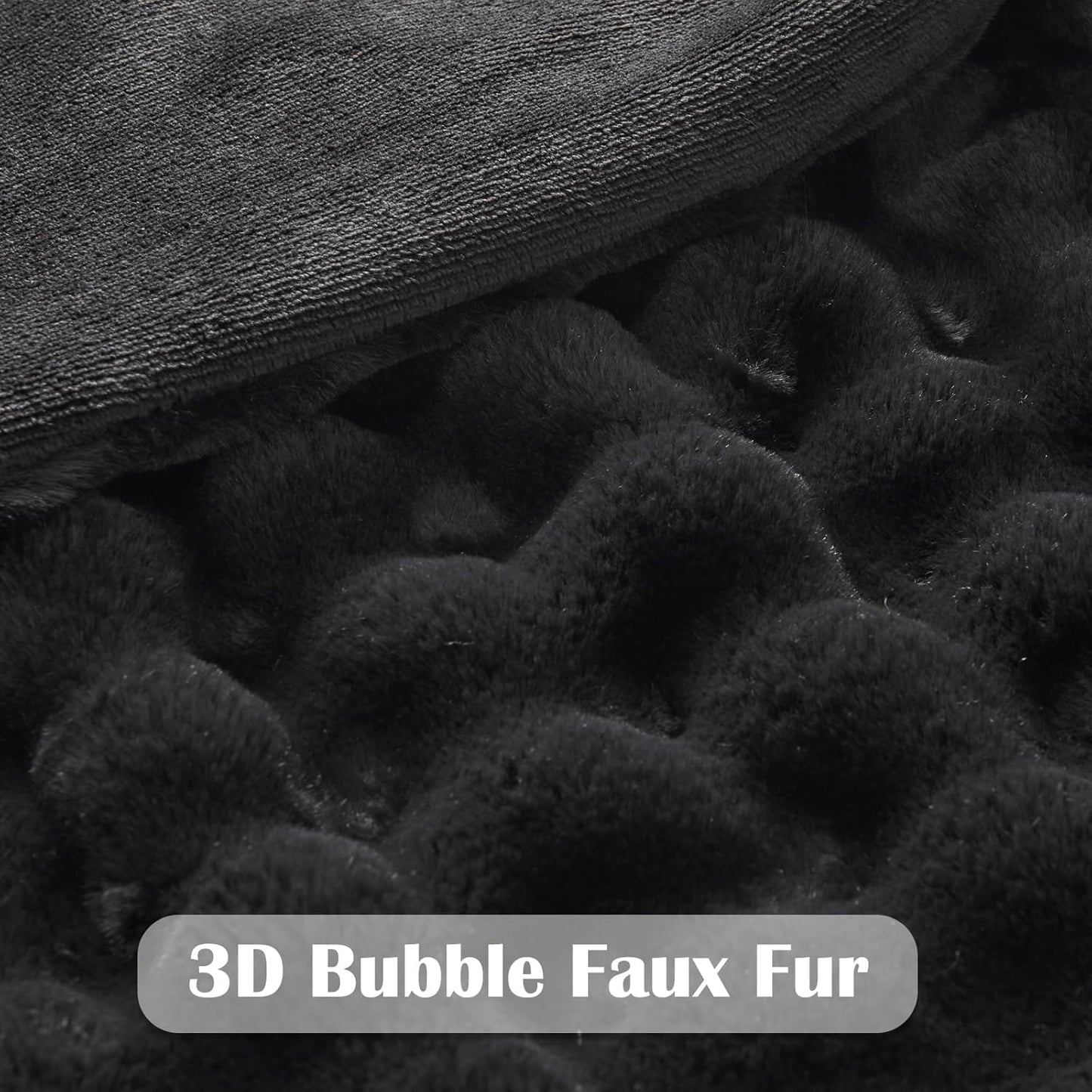 NEWCOSPLAY Faux Fur Throw Blanket Black Bubble Blanket Thick Warm Soft for Couch Sofa Bed 550GSM (Black, Throw(50"x60"))