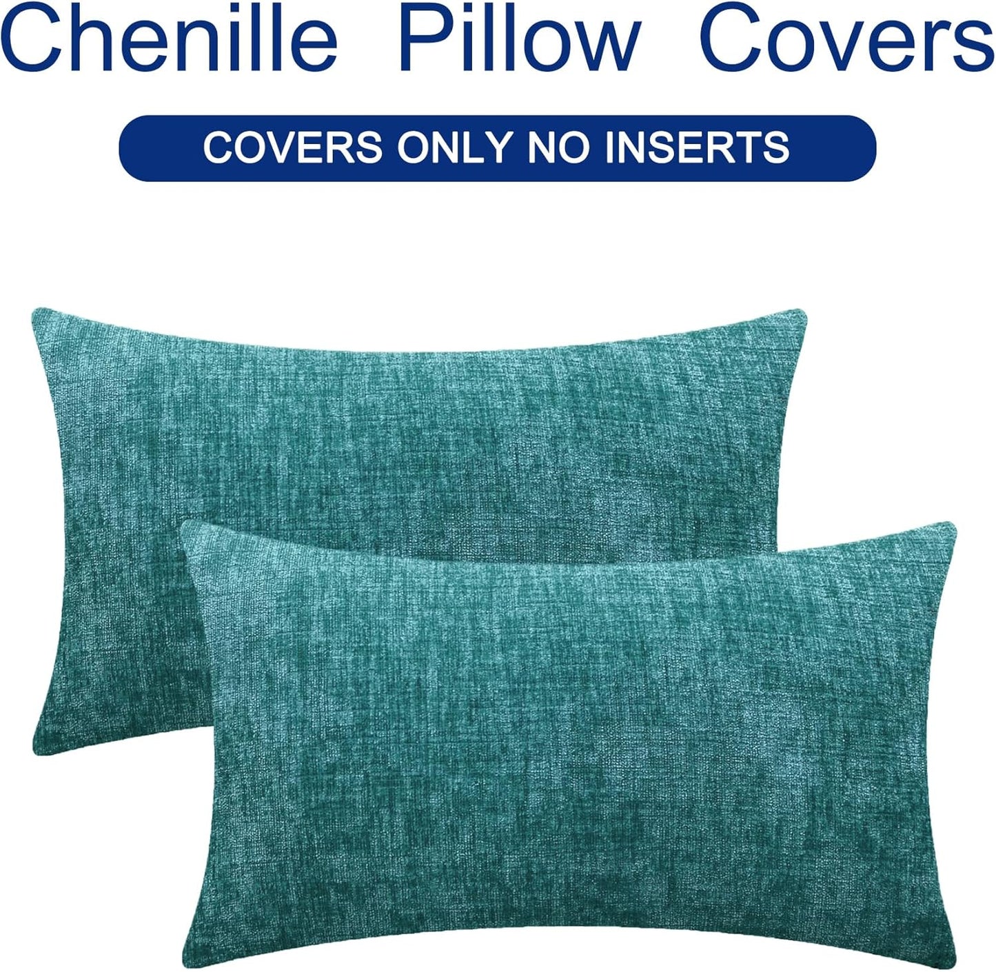 CaliTime Throw Pillow Covers Decorative 16 X 26 Inches Pack of 2 Cozy Chenille Cushion Cases for Couch Sofa Bed Living Room Home Teal