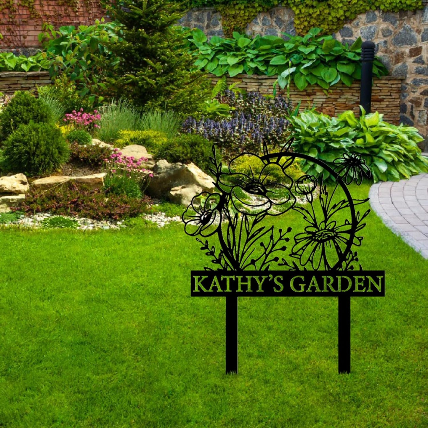 Personalized Metal Garden Sign with Stake, Custom Garden Decor for Outdoor, Custom Family Name Sign, Patio Decorations, Lawn Art, Farmhouse Decorative, Housewarming Gift (CstmDesign12)