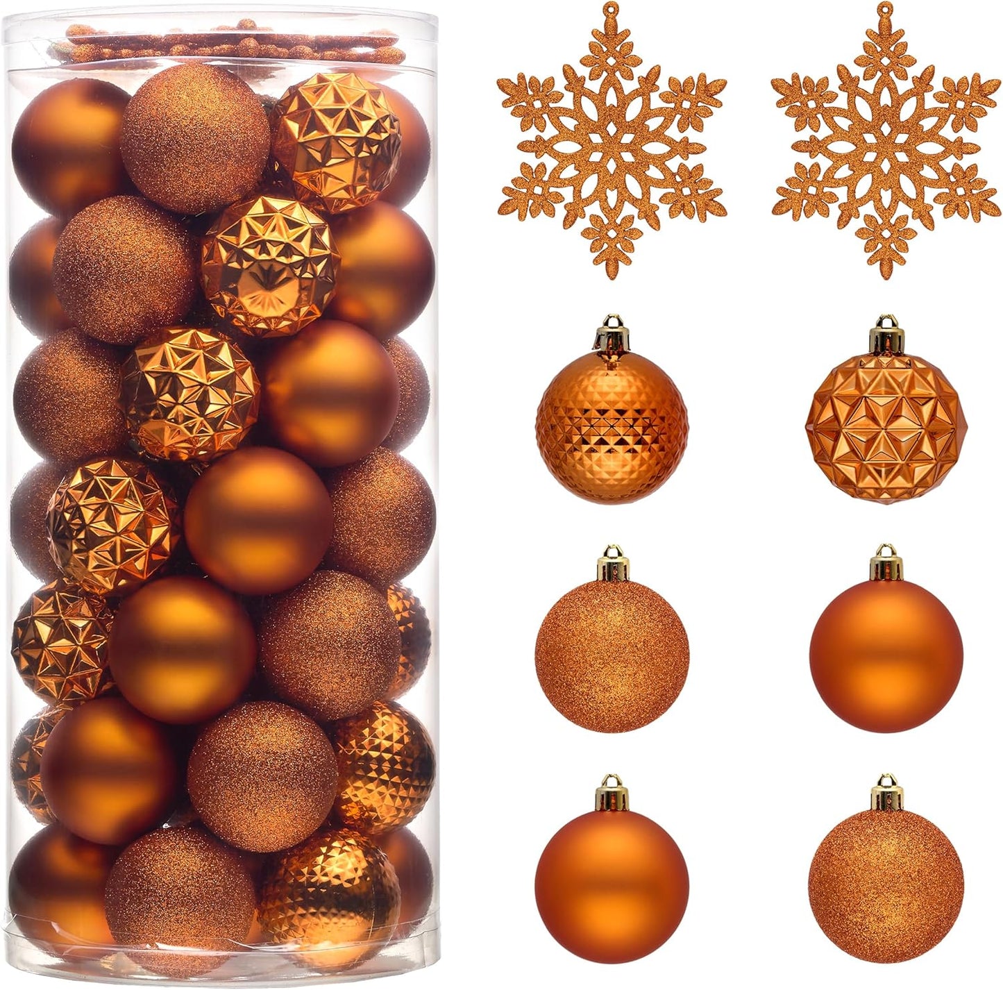 Valery Madelyn Christmas Tree Decorations Ornament Set for Fall Halloween, 50ct 2.36 Inches Orange Shatterproof Christmas Ball Ornaments Hanging Xmas Holiday Party Decor
