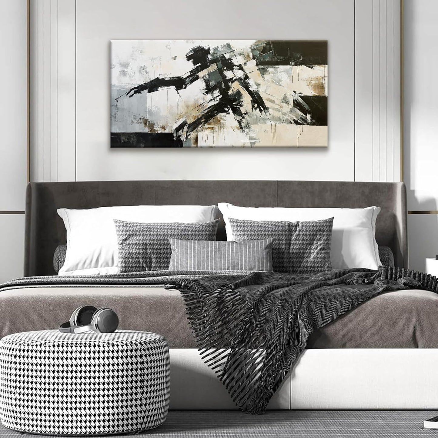 TAIJXAGSG Abstract Wall Art Minimalist Abstract Art Painting Cool Black Robot Modern Canvas Art Wall Decor Picture For Bedroom Office Home Wall Decor 20"X40"Ready To Hang