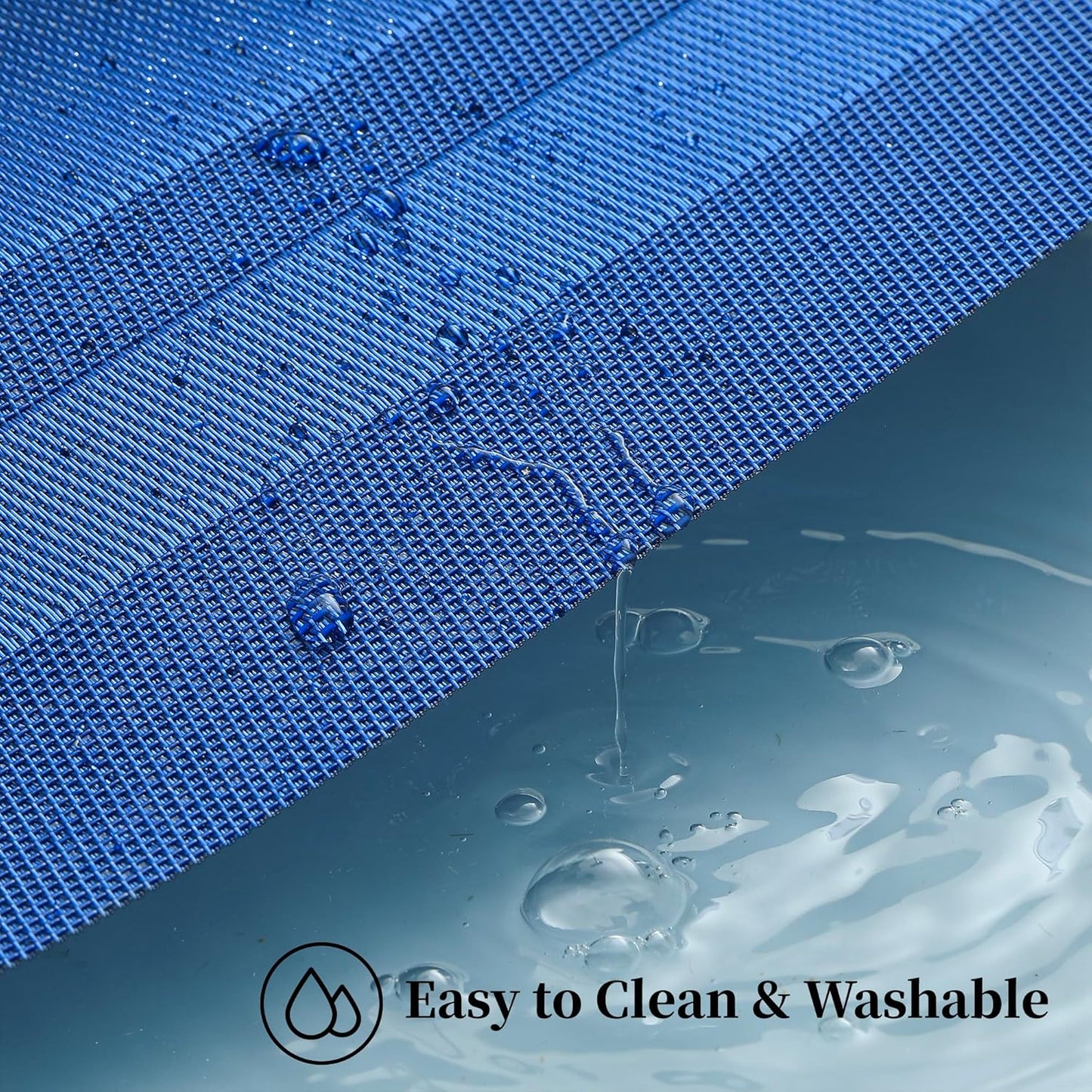 Leetaltree Blue Frame Placemats Set of 4 - Heat Resistant Non-Slip Place mats for Dining Table, Washable Durable PVC Vinyl Woven Table Mats（Blue Frame, 4）