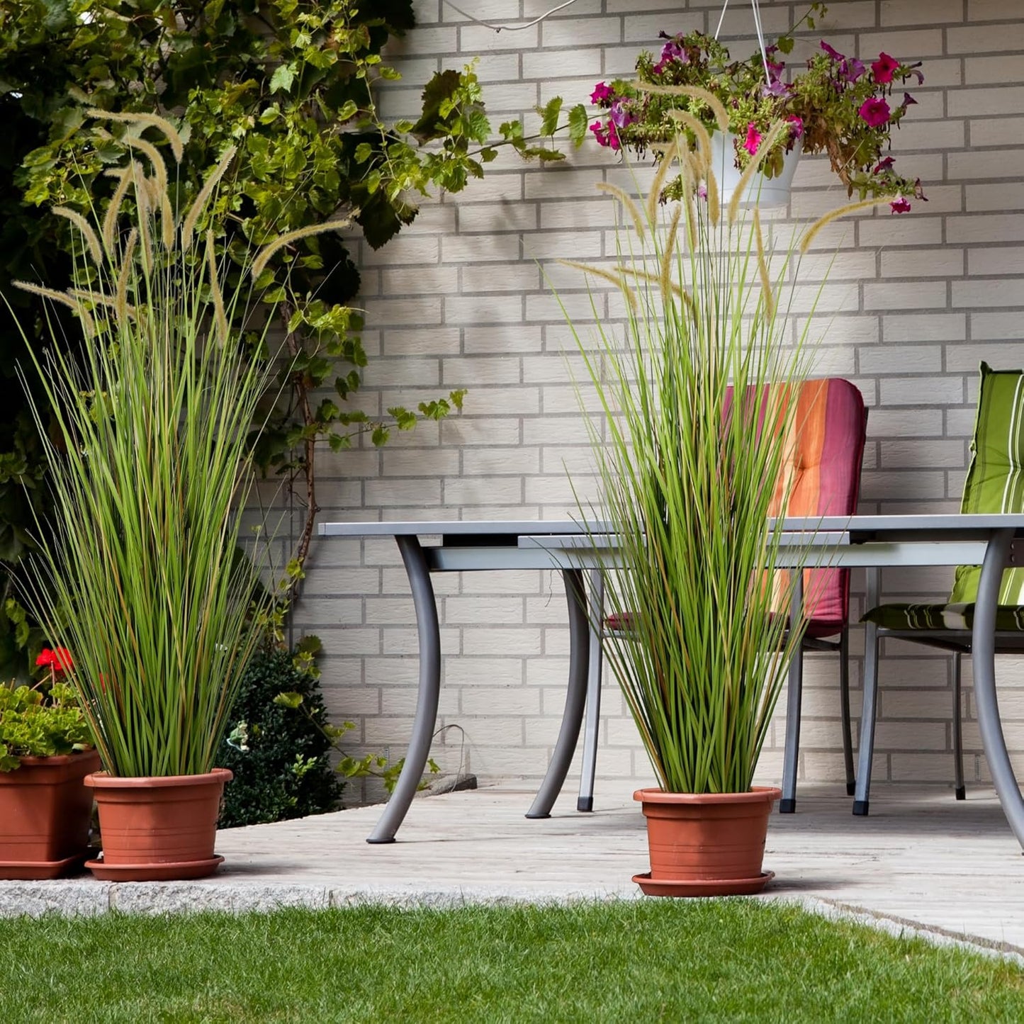 KOL Artificial 5ft 2-Pack Horsetail Reed Grass, 59in Tall Artificial Indoor Outdoor Fake Grass Plant, Home Office Decorative Artificial Plants in Pot Faux Plant Greenery, Wedding Decor Grass