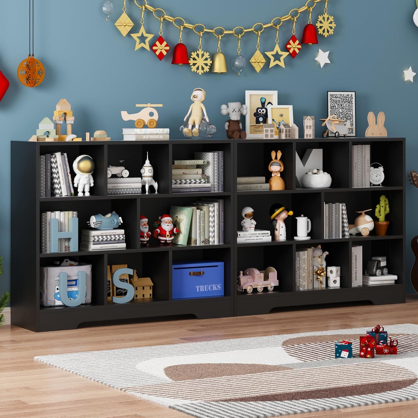 Book Shelf, 8 Cubes Storage Organizer, 3-Tier Open Shelf Wooden Bookcase, Freestanding Black Bookshelf Cube Shelf for Bedroom, Living Room, Home Office