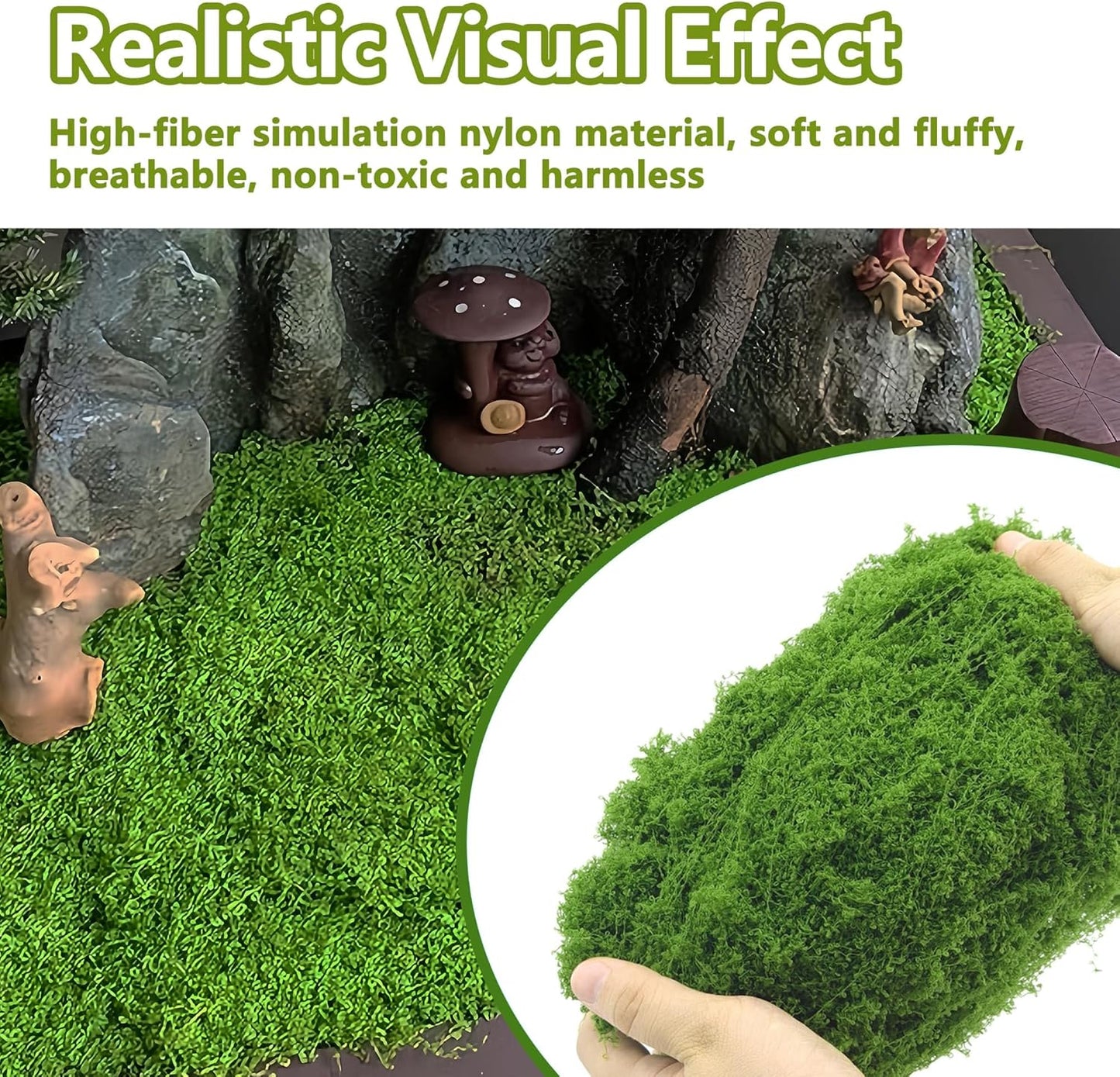 Potanro Faux Green Moss 5.3oz Artificial Fake Plant Moss for Potted Plants Indoor, Crafts, Planters, Bonsai Artifcial, DlY Floral Decorative Moss, Fairy Garden Wedding Table Centerpieces Decor