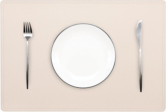 Set of 4 Faux Leather Placemats, PU Table Mats, Waterproof, Stain Resistant, Heat Resistant, Non-Slip Easy to Clean for Kitchen Dining Table,Conference Table C Beige Rectangle