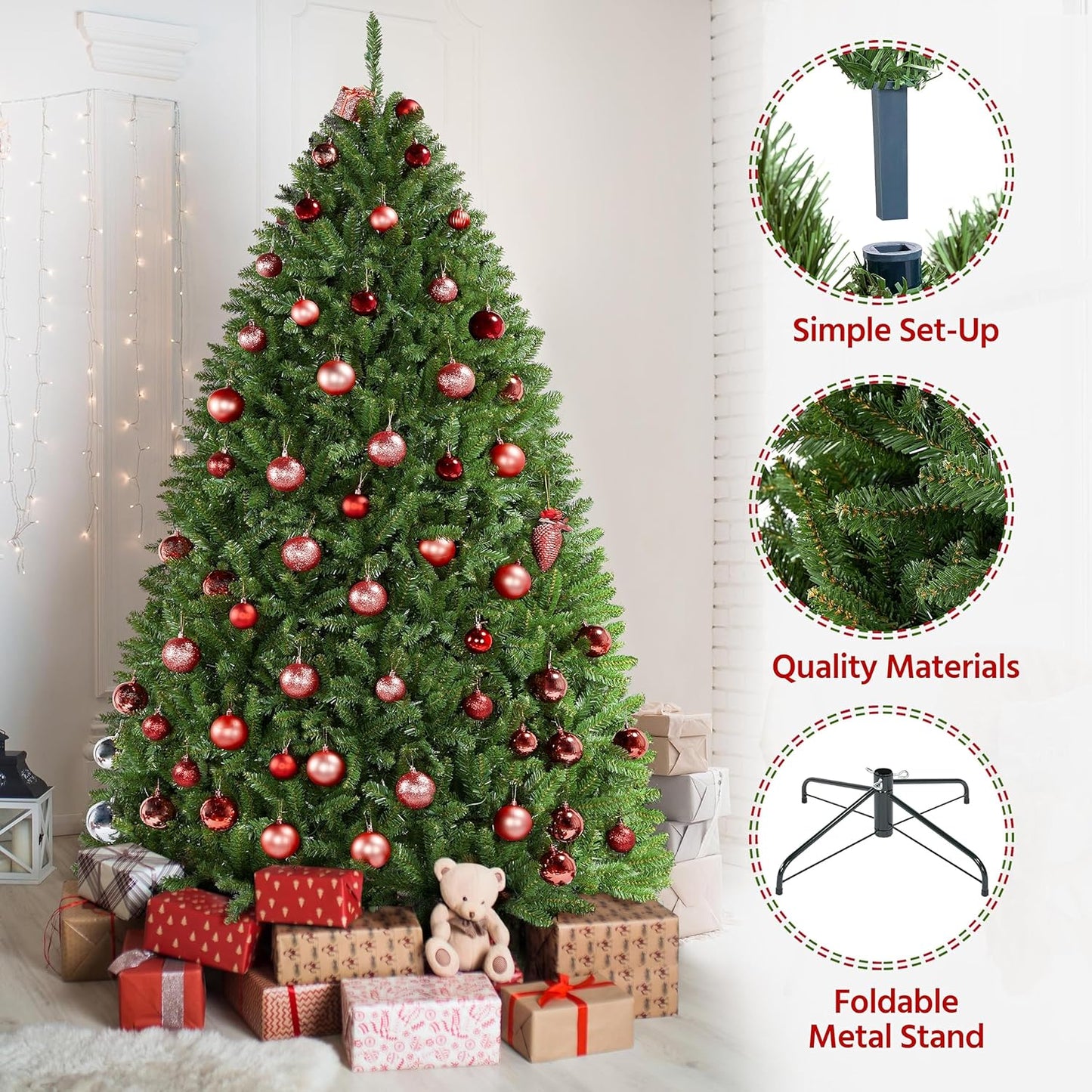 Yaheetech 6ft Premium Unlit Douglas Full Fir Christmas Tree with Foldable Stand Etra Thick Xmas Tree for Home Party Holiday Decoration with 1614 Branch Tips