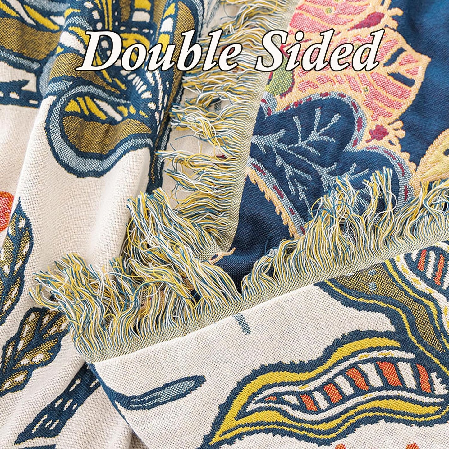 Snycler Boho Throw Blanket for Bed, 100% Organic Cotton Muslin Soft Throw-Floral Farmhouse Rustic Spring Summer Fall Decor Blanket for Couch Sofa Quilt and Gift, 80" x 90" White