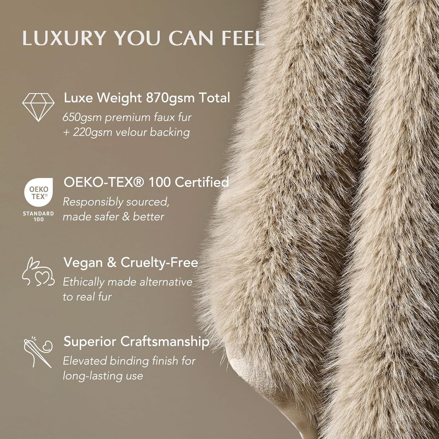 Luxury Faux Fur Throw Blanket, Soft Fluffy Faux Mink Blankets for Bed, Couch, Sofa, Thick Cozy Plush Warm Fur Throws with Reversible Velvet, Natural Mink, 50"x60"