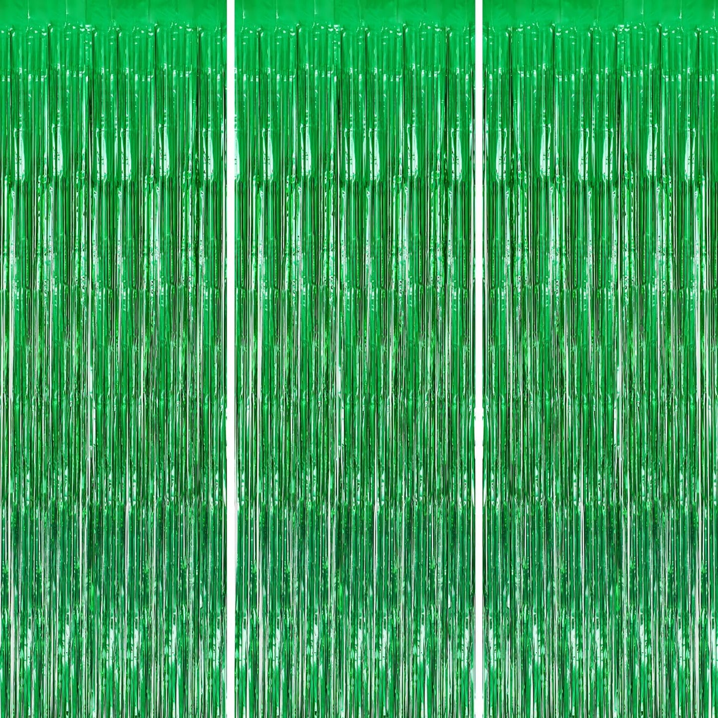3 Pack Foil Fringe Backdrop - Green Shiny Tinsel Curtains for Party Decoration/Photo Booth Props - 3.3x8.2 FT Metallic Foil Backdrop for Birthday, Wedding, Graduation, Christmas.