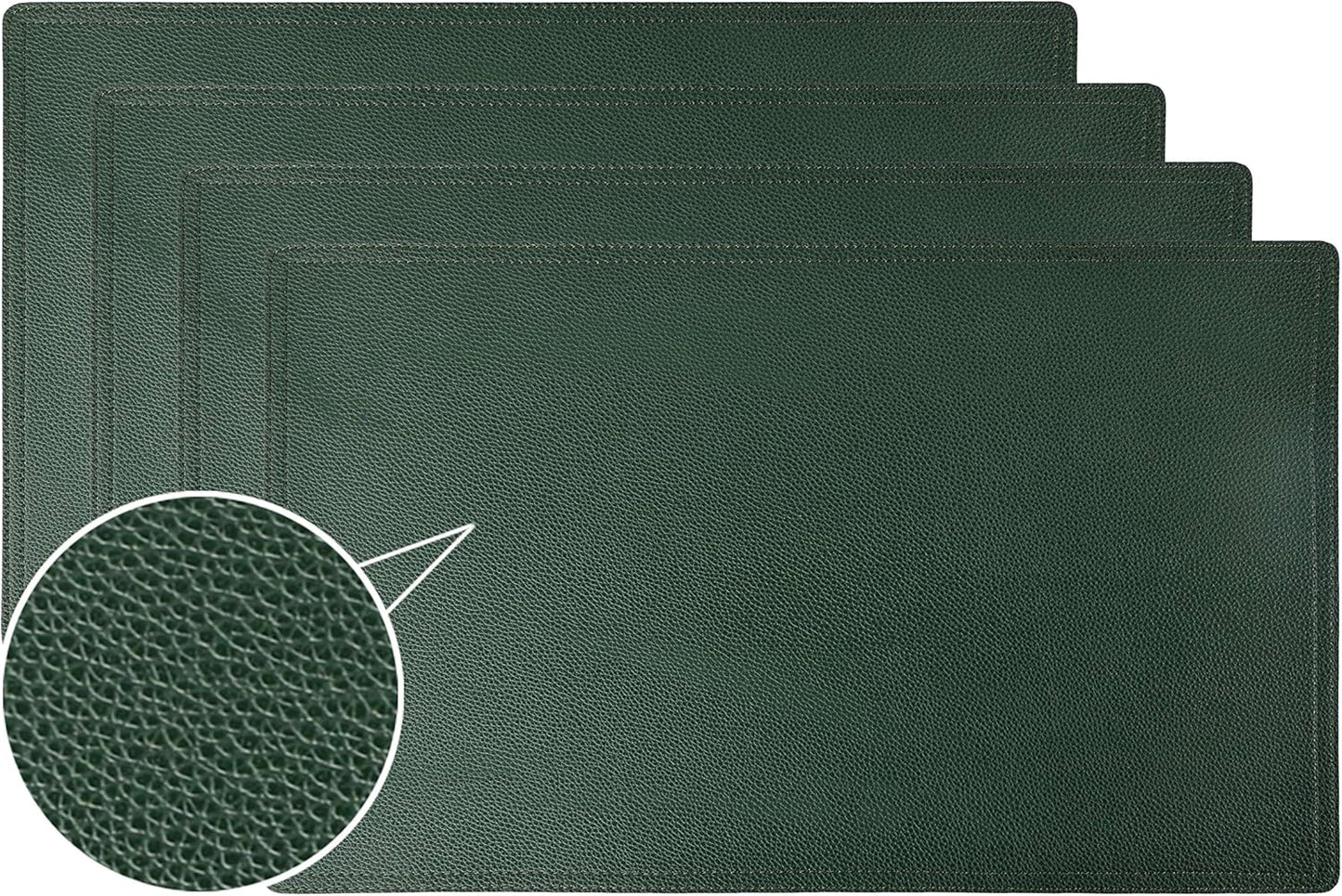 Vinyl Waterproof Placemats, PU Table Mats, Set of 4, Stain Resistant, Heat Resistant, Non-Slip Easy to Clean for Kitchen Dining Table,Conference Table C Green Rectangle