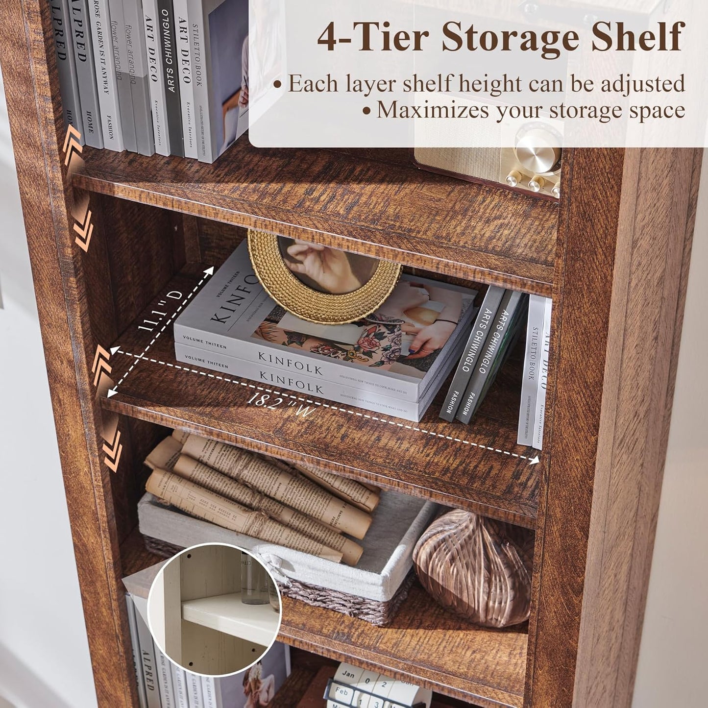 RedLemon Bookshelf with Storage Cabinet, 72" Tall Farmhouse Bookcase with Adjustable Shelves and Barn Door, 4 Tier Office Wood Bookshelf with Drawer for Library Living Room (Reclaimed Barnwood Color)