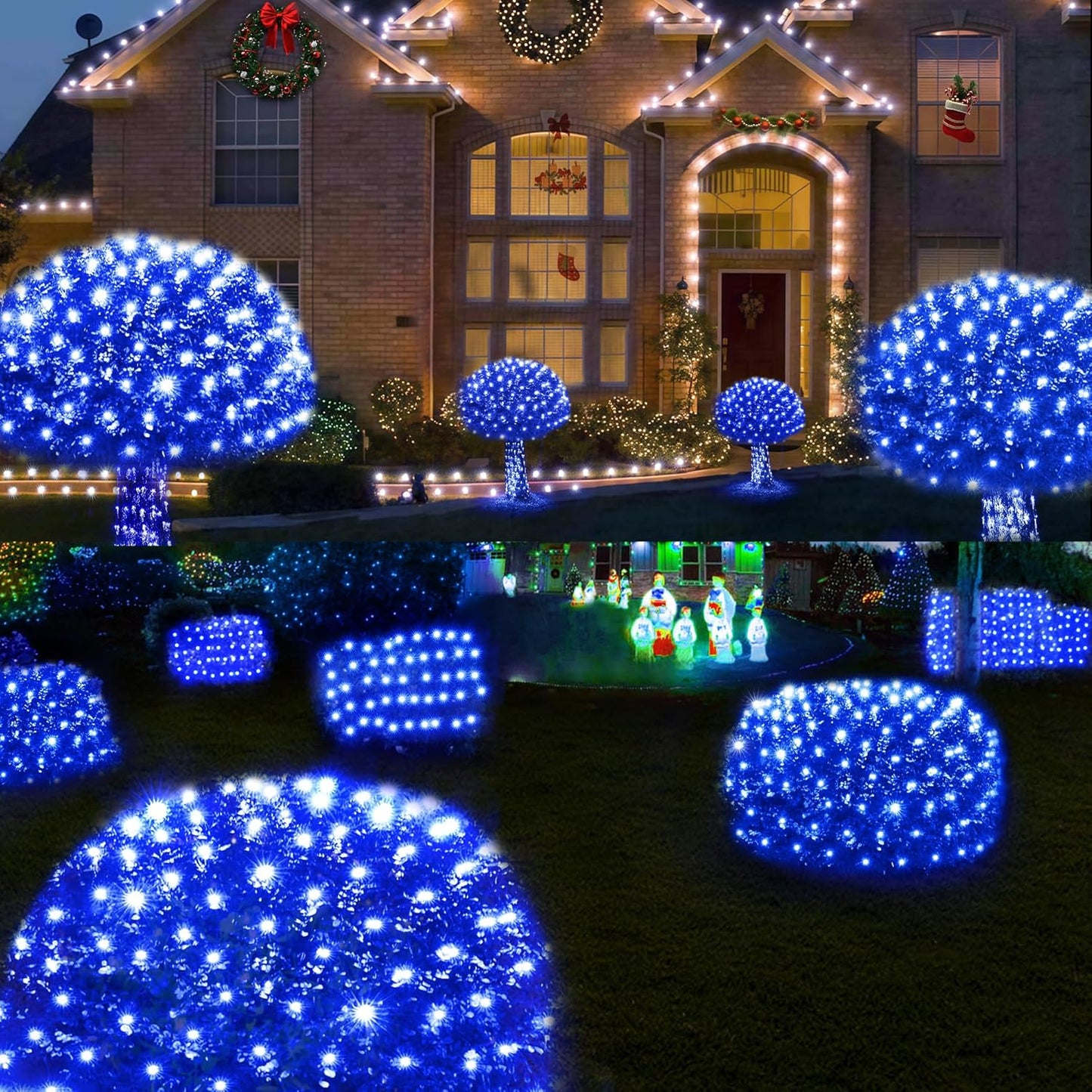 WBao Christmas Lights, 200LED 8.4ft x 5.2ft Net Lights Outdoor Mesh Light with 8 Modes, Timer, UL Certified, End to End Connectable, Waterproof for Lawn, Bushes Outdoor Christmas Decorations, Blue