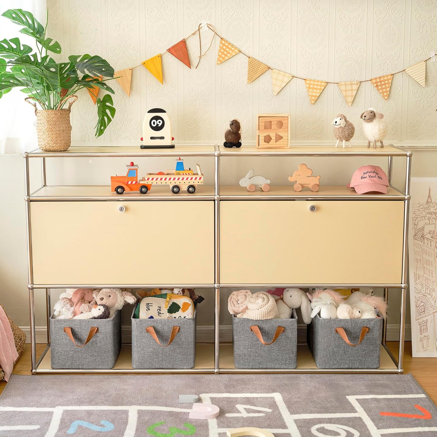 GRANNY SAYS Closet Storage Baskets, Collapsible Fabric Storage Bins with Metal Frame, Clothes Organizer Bins, Large Baskets for Shelves, Gray, 4-Pack