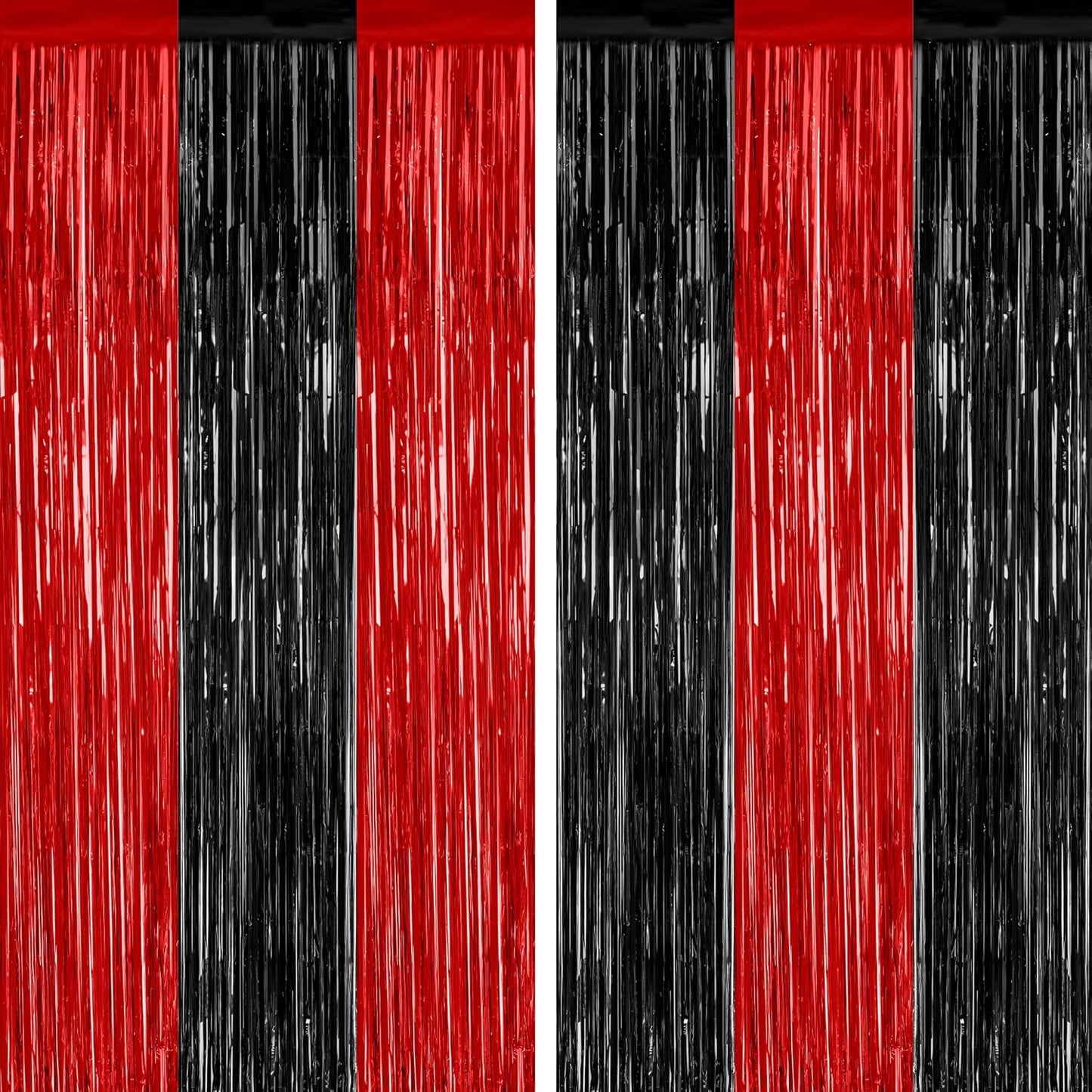 2 Pack Backdrop Curtains, 3.28 FT x 7.05 FT Black and Red Party Decor, Metallic Party Streamer Tinsel Foil Fringe Curtains, Foil Curtains Backdrop Halloween Decorations Party Supplies