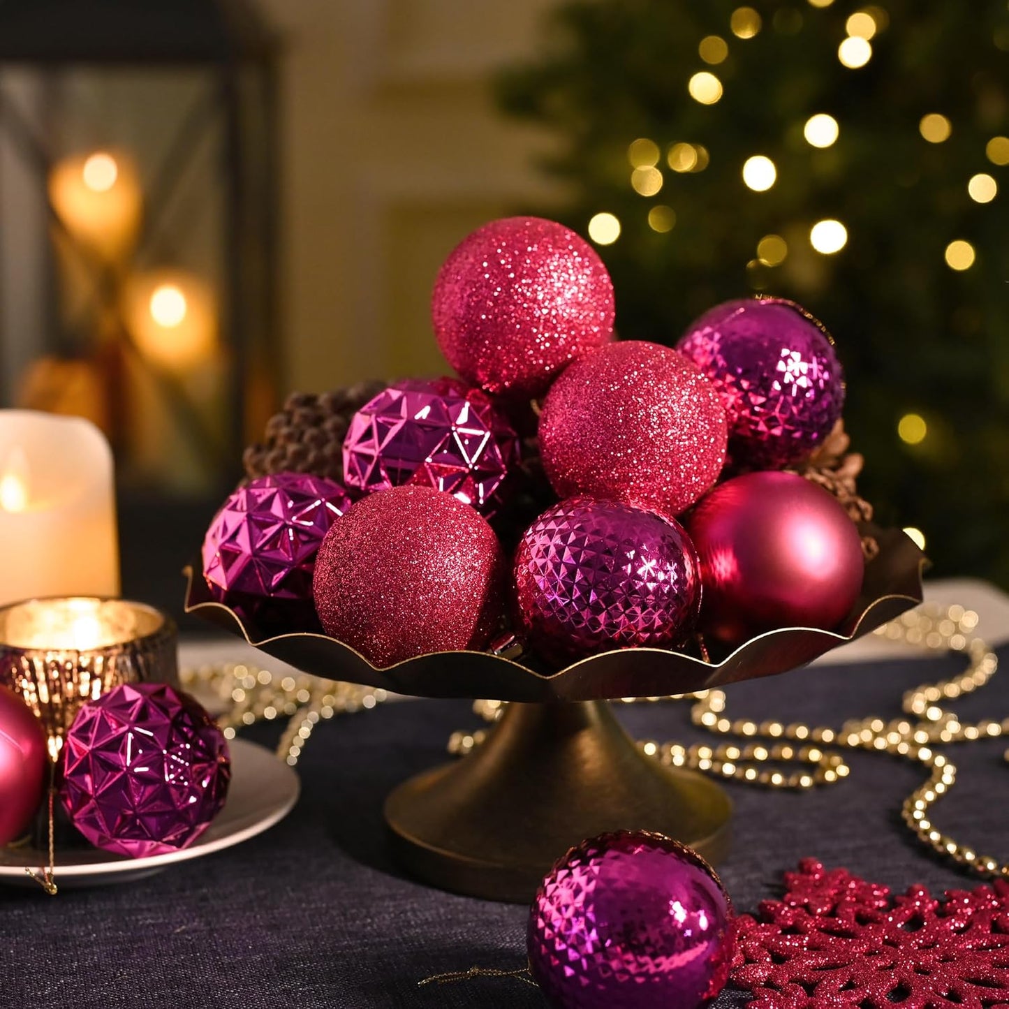 Valery Madelyn Christmas Tree Decorations Ornament Set for Fall Halloween, 50ct 2 Inches Rose Red Shatterproof Christmas Ball Ornaments Hanging Xmas Holiday Party Decor