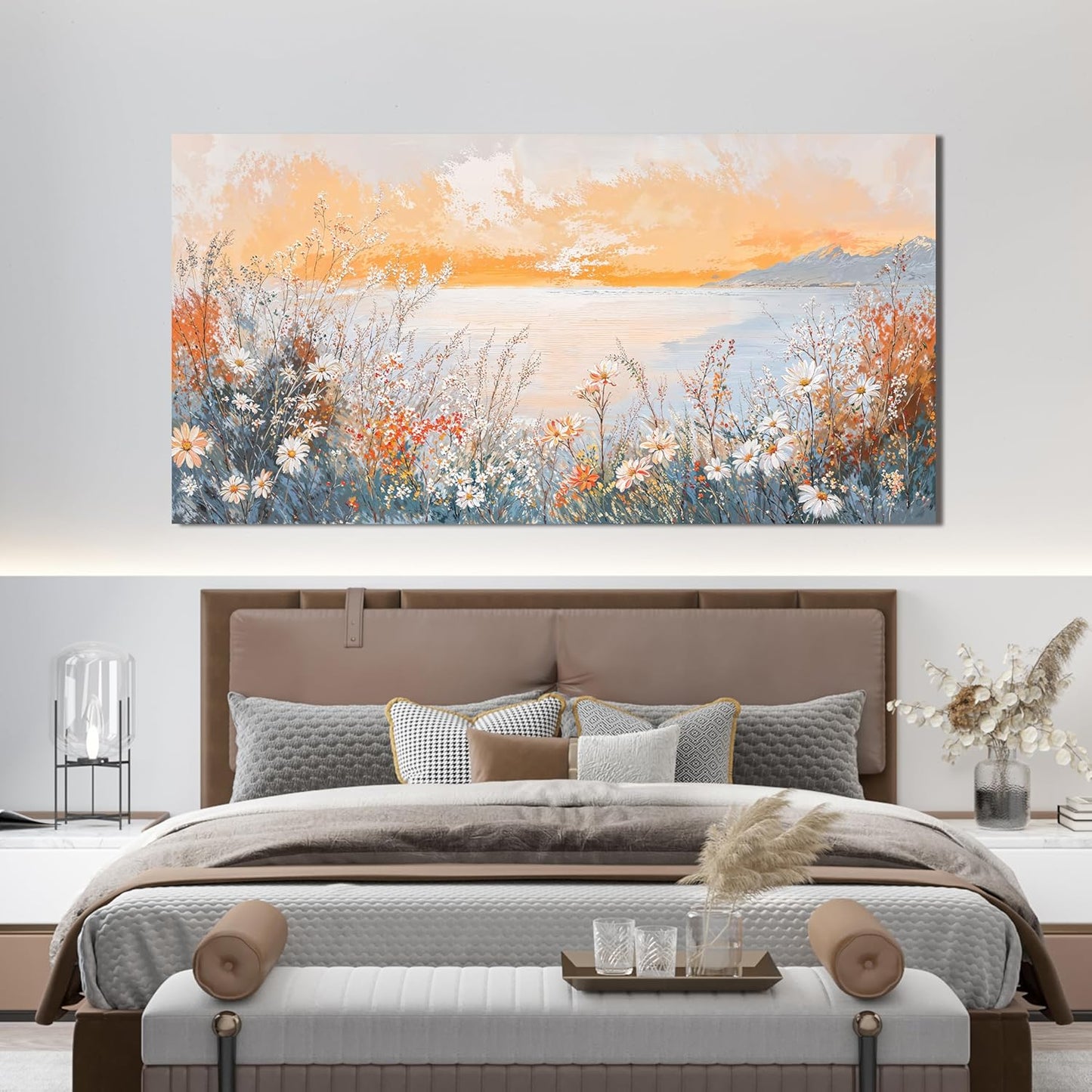 Canvas Wall Art Decor Wall Art Pictures for Living Room Artwork for Walls Large Coastal Beach Wall Art Prints Canvas Art Wall Decor Vintage Wildflower Wall Art Decorations Bedroom Home Decor 24"X48"