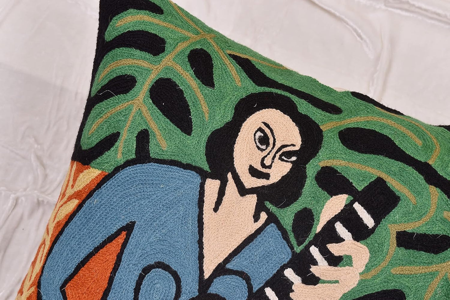 The Music Matisse Decorative Pillow Cover Handembroidered Wool 18x18