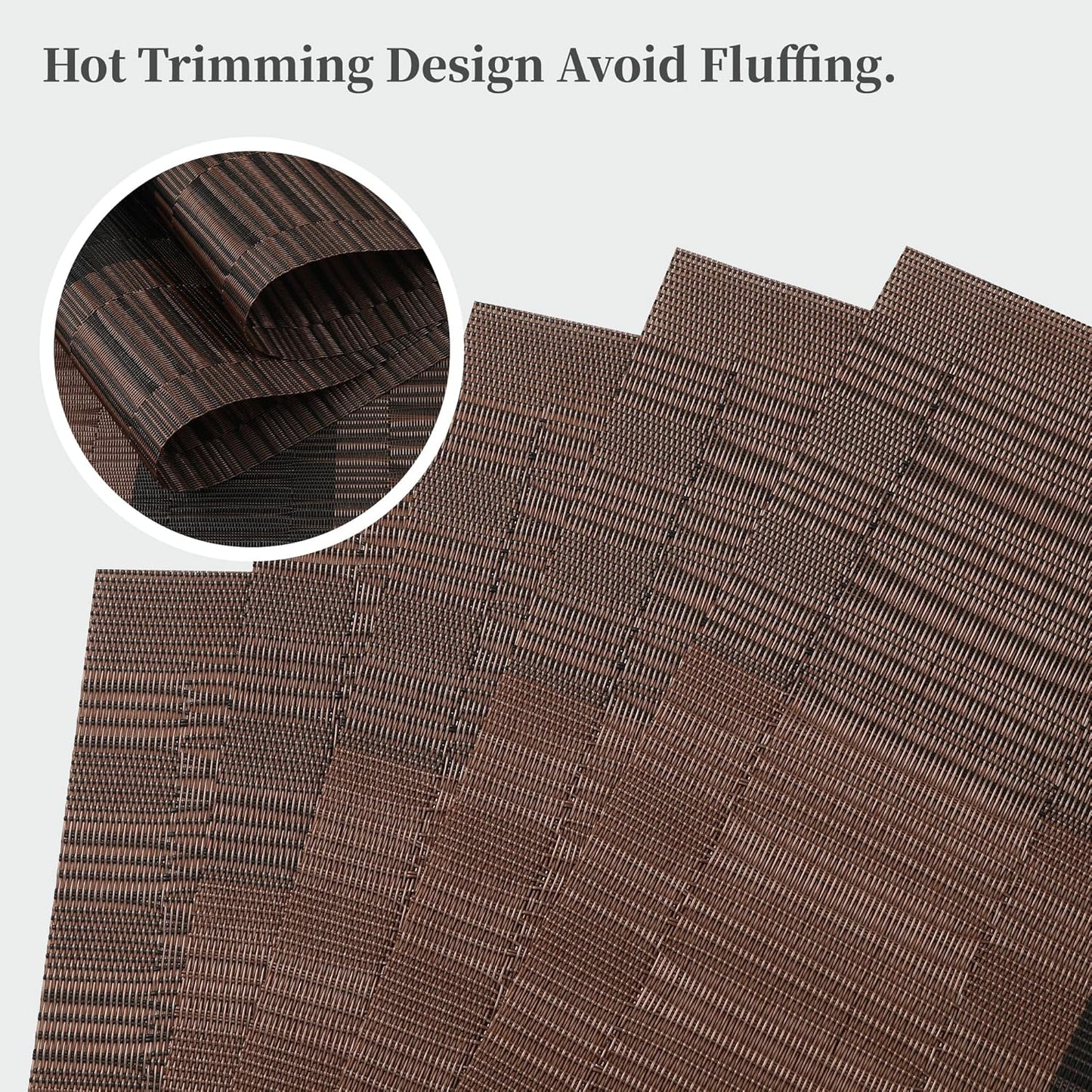 Leetaltree Brown with Black Striped Placemats Set of 4 - Heat Resistant Non-Slip Place mats for Dining Table, Washable Durable PVC Vinyl Woven Table Mats（Brown Stripe, 4）
