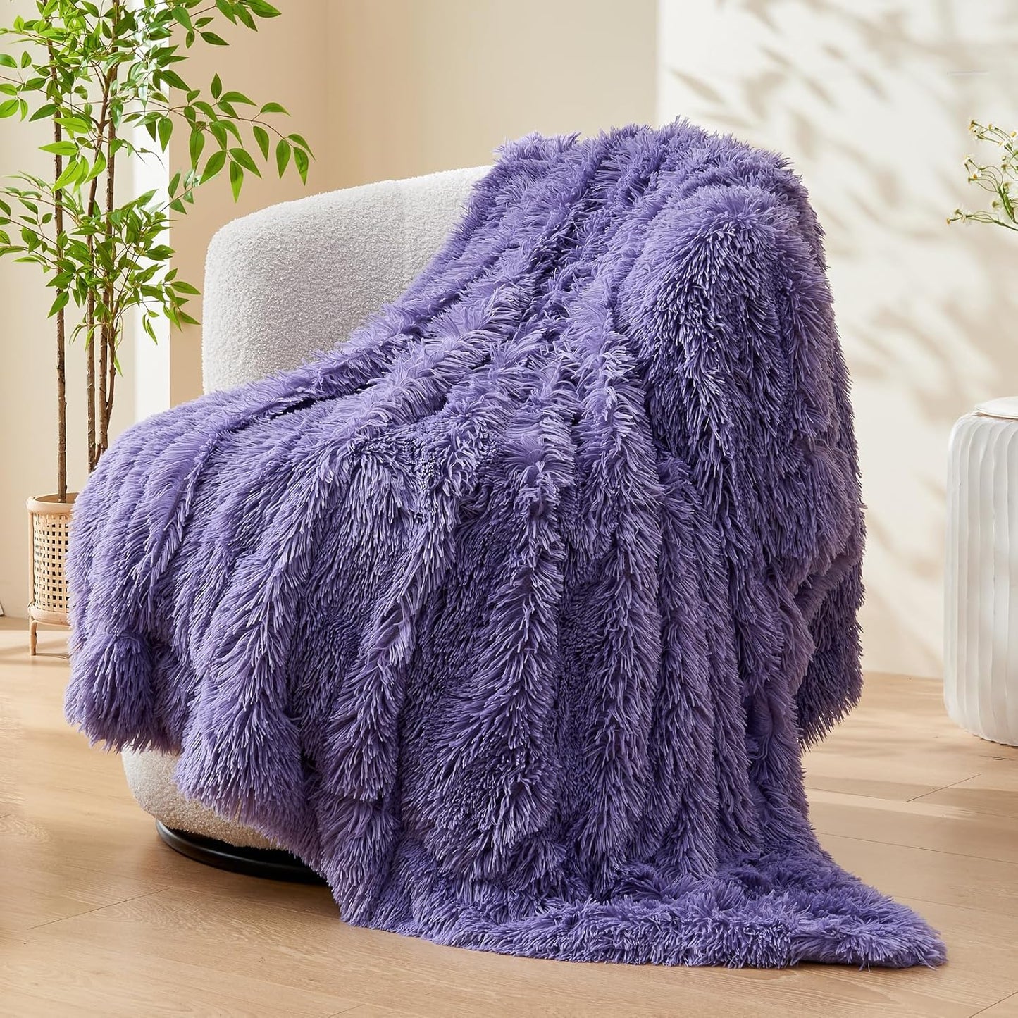 GONAAP Fuzzy Faux Fur Throw Blanket Lavender Super Soft Cozy Plush Fuzzy Shaggy Blanket for Couch Sofa Bed (Lavender, Throw(50"x60"))