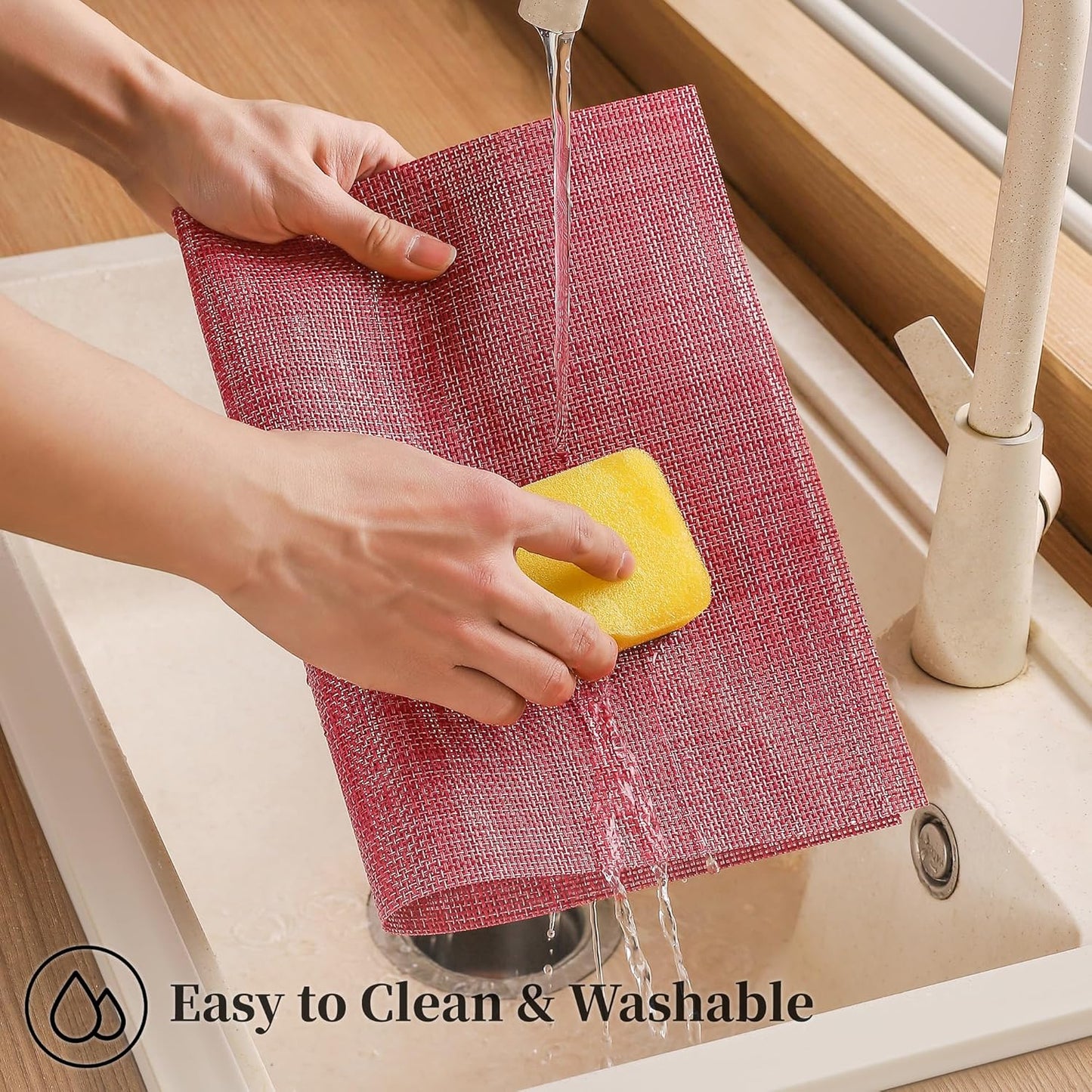 Leetaltree Red Placemats Set of 4 - Heat Resistant Non-Slip Place mats for Dining Table, Washable Durable PVC Vinyl Woven Table Mats（Red, 4）