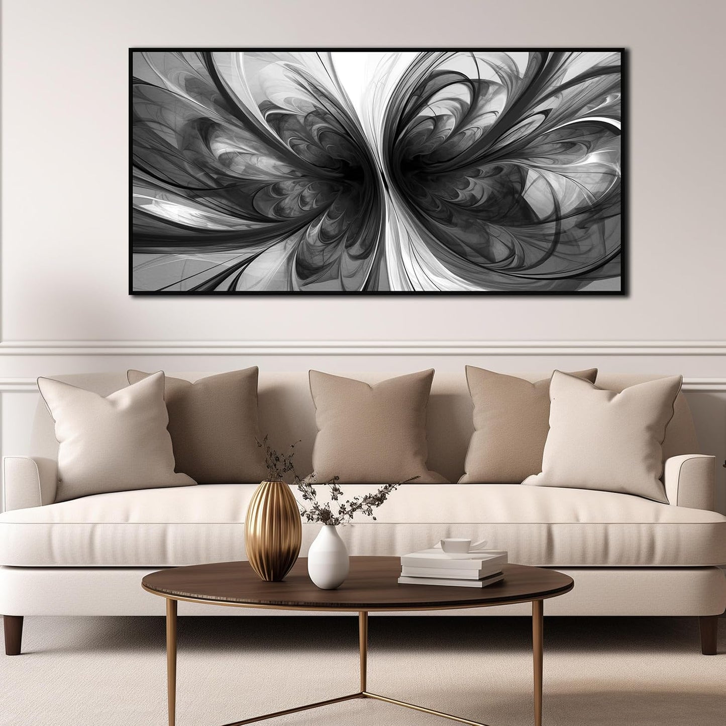 Large Abstract Canvas Wall Art for Living Room Black and White Wall Decor for Office Black Framed Wall Art 29 x 58 Inch