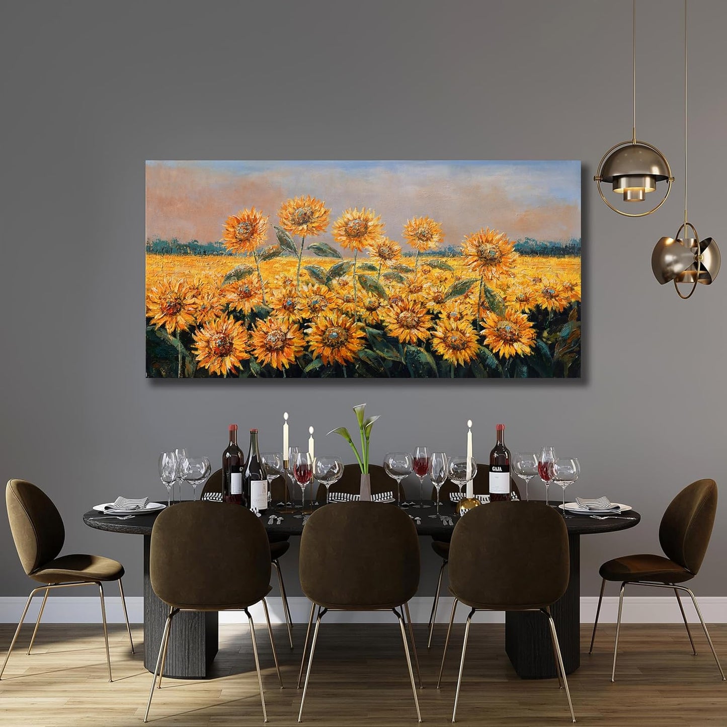 Yuaxker Sunflower Flower Wall Art Modern Yellow floral Canvas Painting Positive Trendy Wall Decor Artwork for Living Room Bedroom Dining Room Office Home Decor 24x48inch